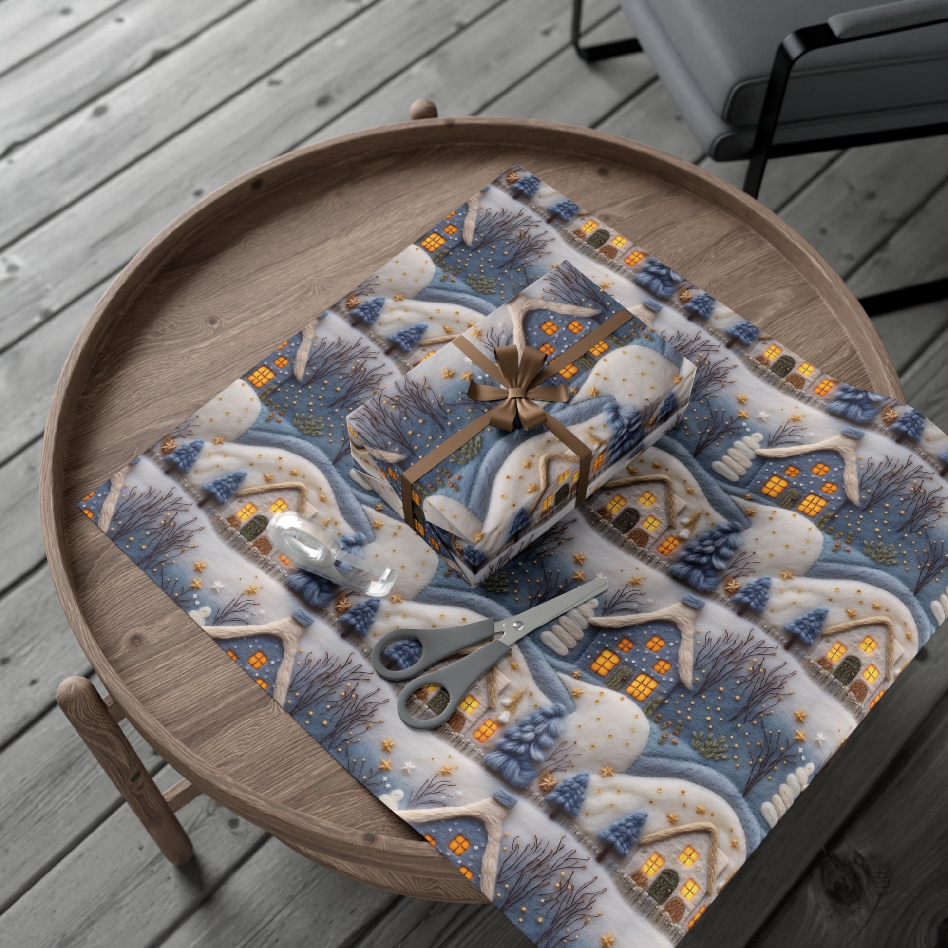 3D Felt Illusion Blue Houses Wrapping Paper Premium Gift Wrap with Unique Textured Design, Perfect for Birthdays, Holidays, and Special Occasions - Eye-Catching and Stylish - MRSBYVALLE