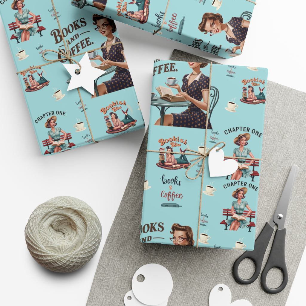 Retro Women Reading Books & Drinking Coffee Wrapping Paper Vintage-Inspired Gift Wrap for Book Lovers & Coffee Enthusiasts Perfect for Christmas Gifts and Special Occasions - MRSBYVALLE