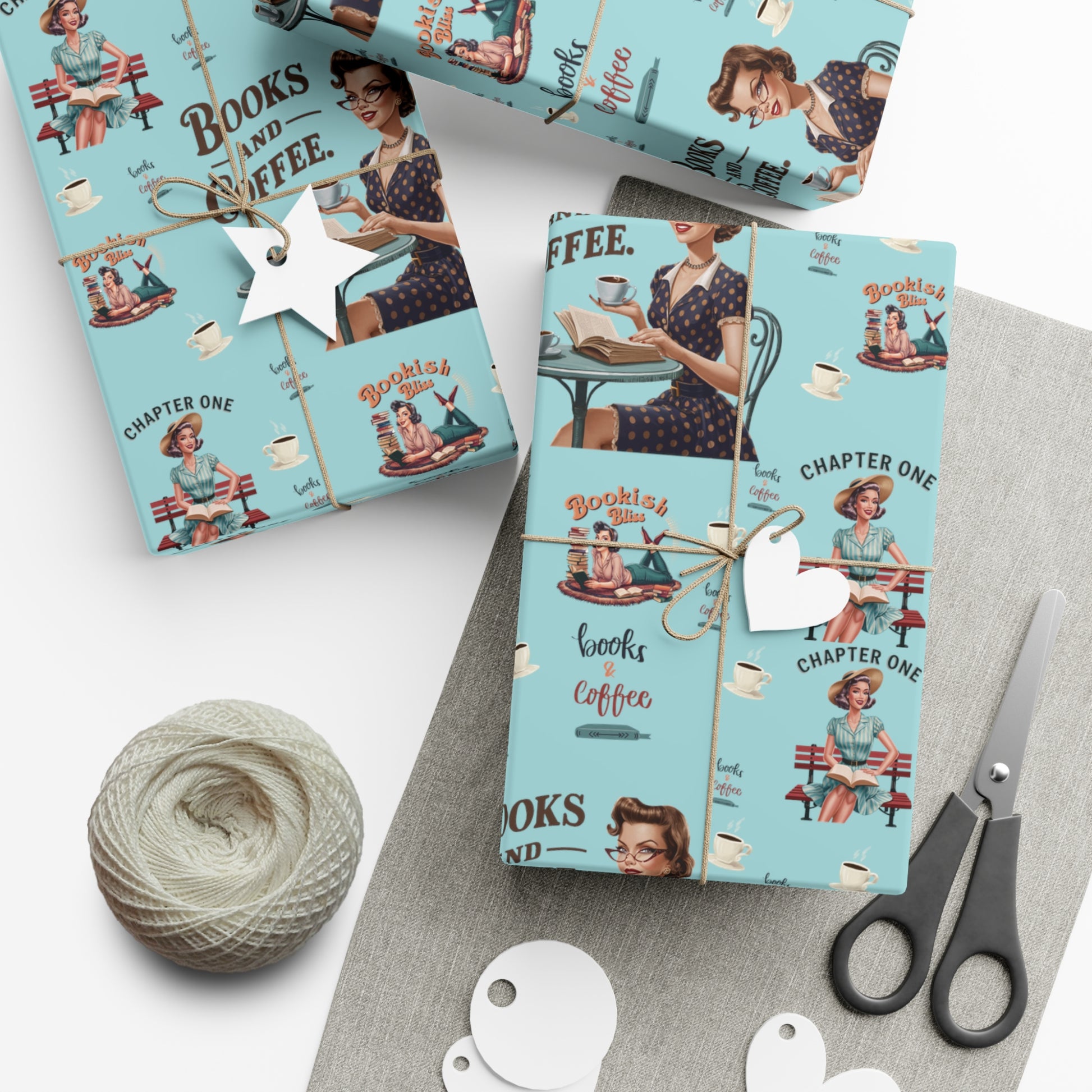 Retro Women Reading Books & Drinking Coffee Wrapping Paper Vintage-Inspired Gift Wrap for Book Lovers & Coffee Enthusiasts Perfect for Christmas Gifts and Special Occasions - MRSBYVALLE