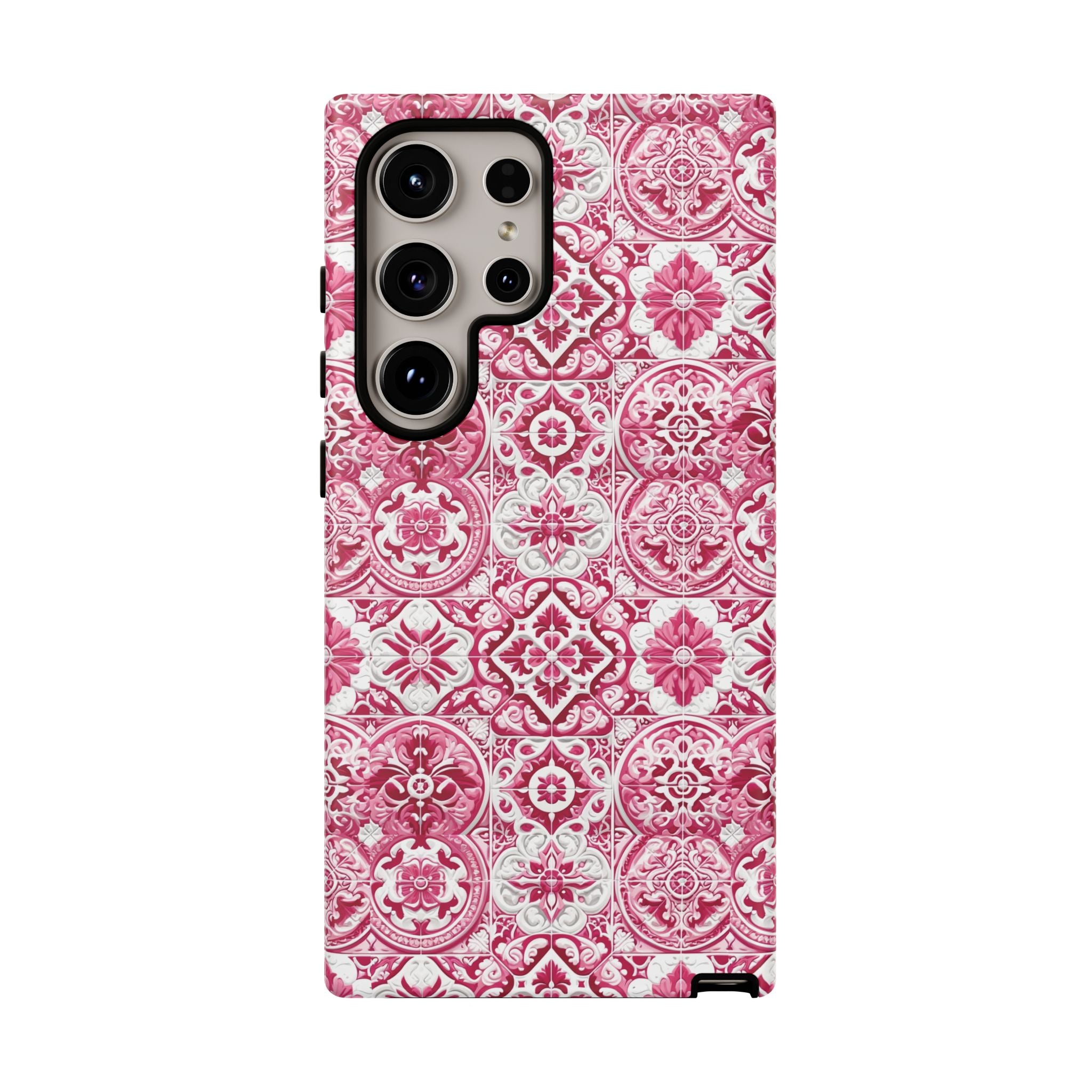 Pink and White Mediterranean Tile Design Phone Case - Stylish, Protective Cover for All Models Gift for Mom Accessory Gift for Her