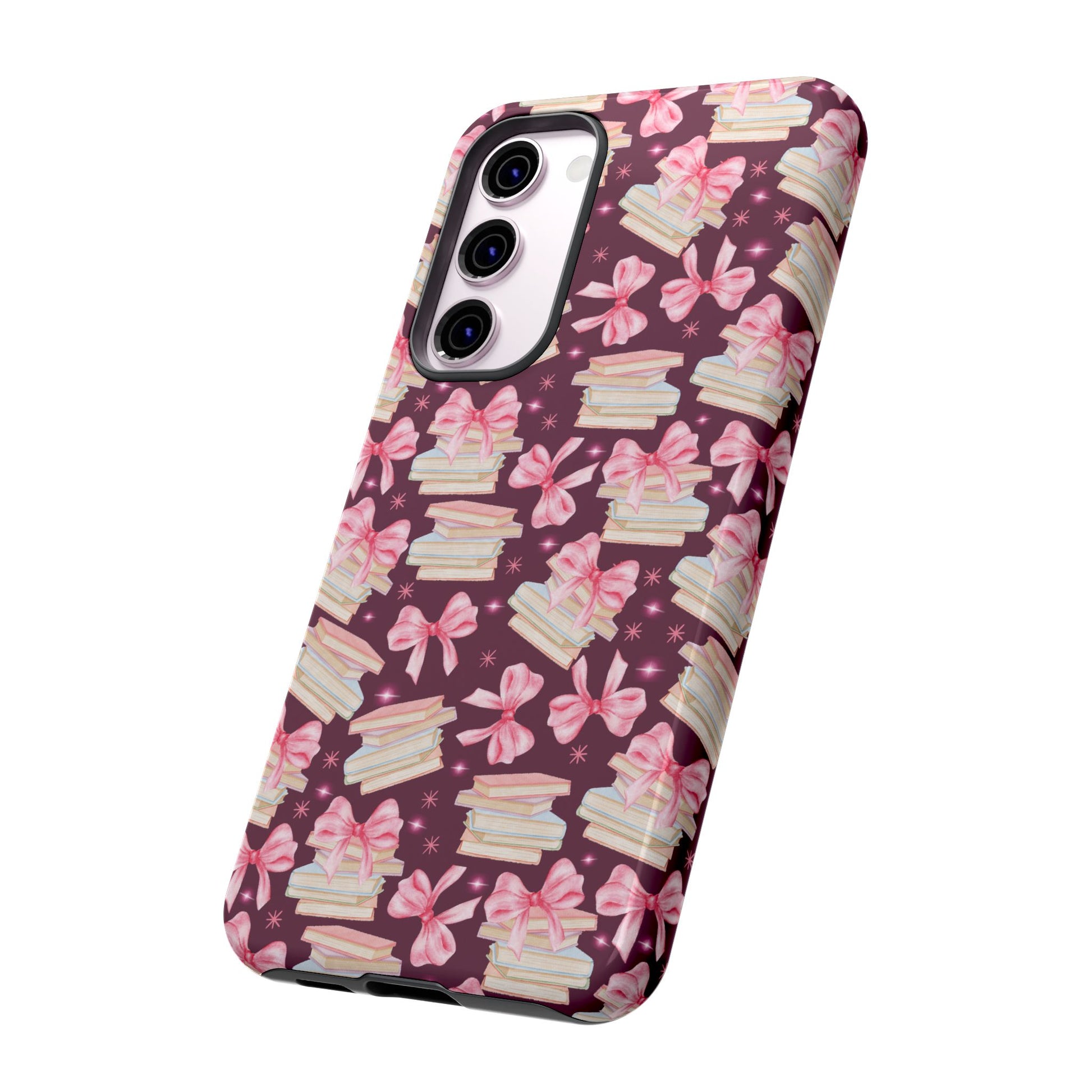Coquette Pink Bows & Books Phone Case for iPhone 16 15 14 13 12  21 23 Samsung, and Pixel | Stylish Protective Cover Gift for Her Perfect for Floral Lover