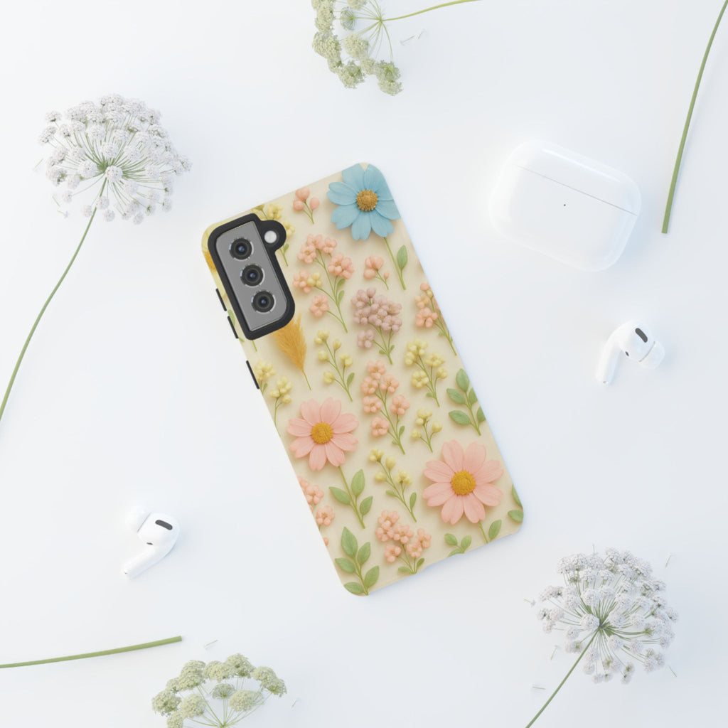 Pastel Dried Flowers Illusion Phone Case 3D Realistic Pressed Floral Design, Bright Botanical Aesthetic, Soft Nature-Inspired CoveriPhone & Galaxy