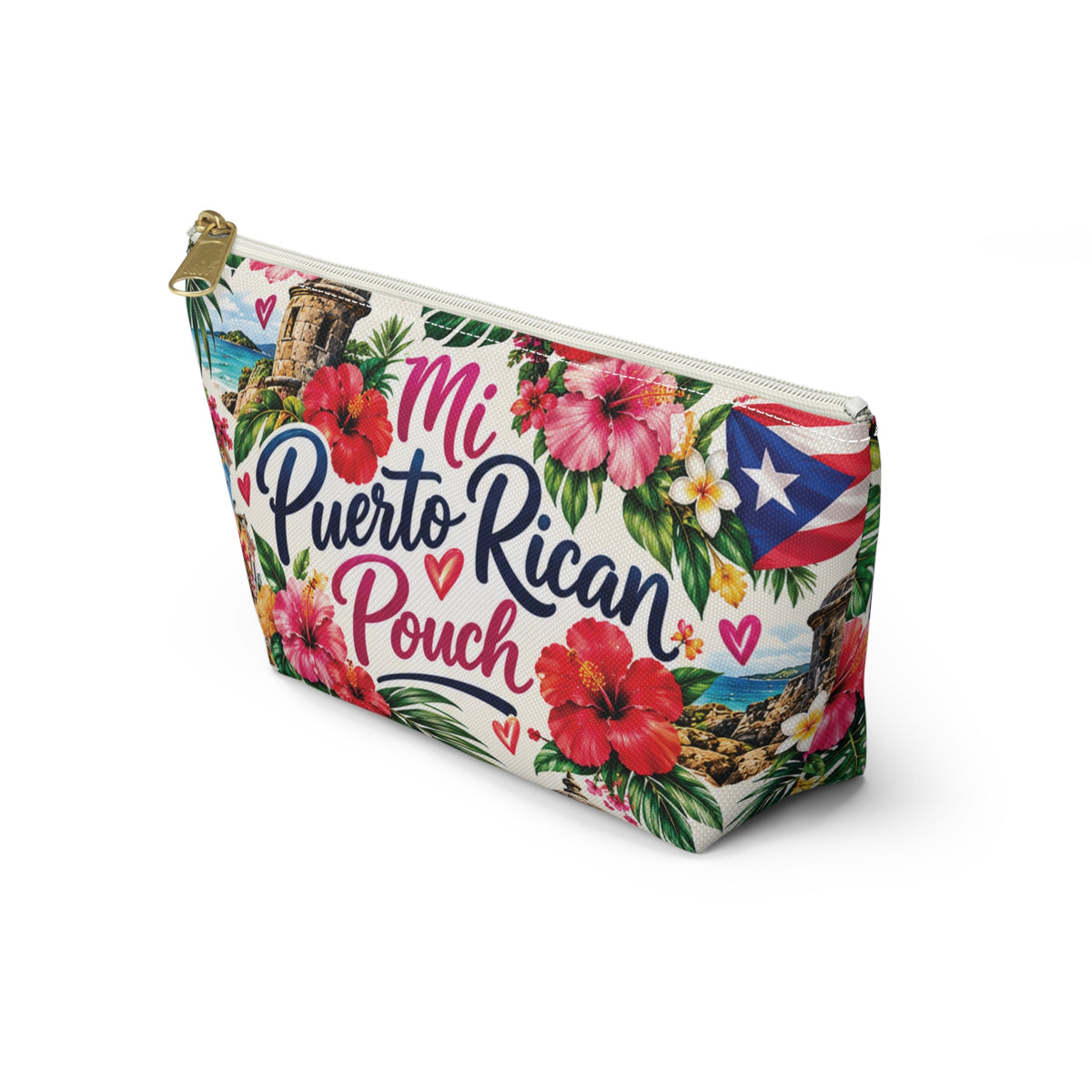 Puerto Rican Floral Accessory Pouch — "Mi Puerto Rican Pouch" Travel Makeup Bag