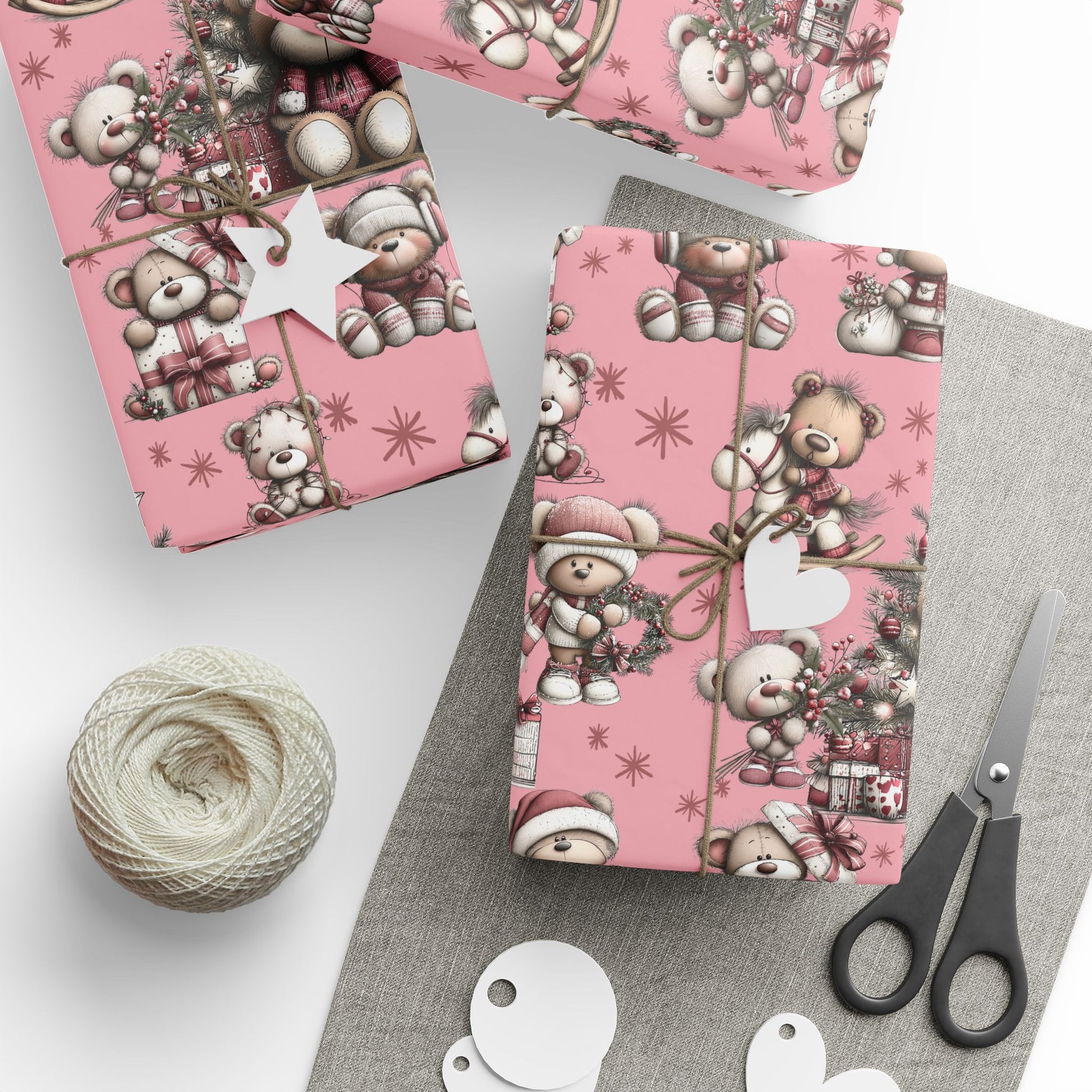 Whimsical Pink Teddy Bear Wrapping Paper Cute Holiday Gift Wrap for Sweet  Cozy Presents