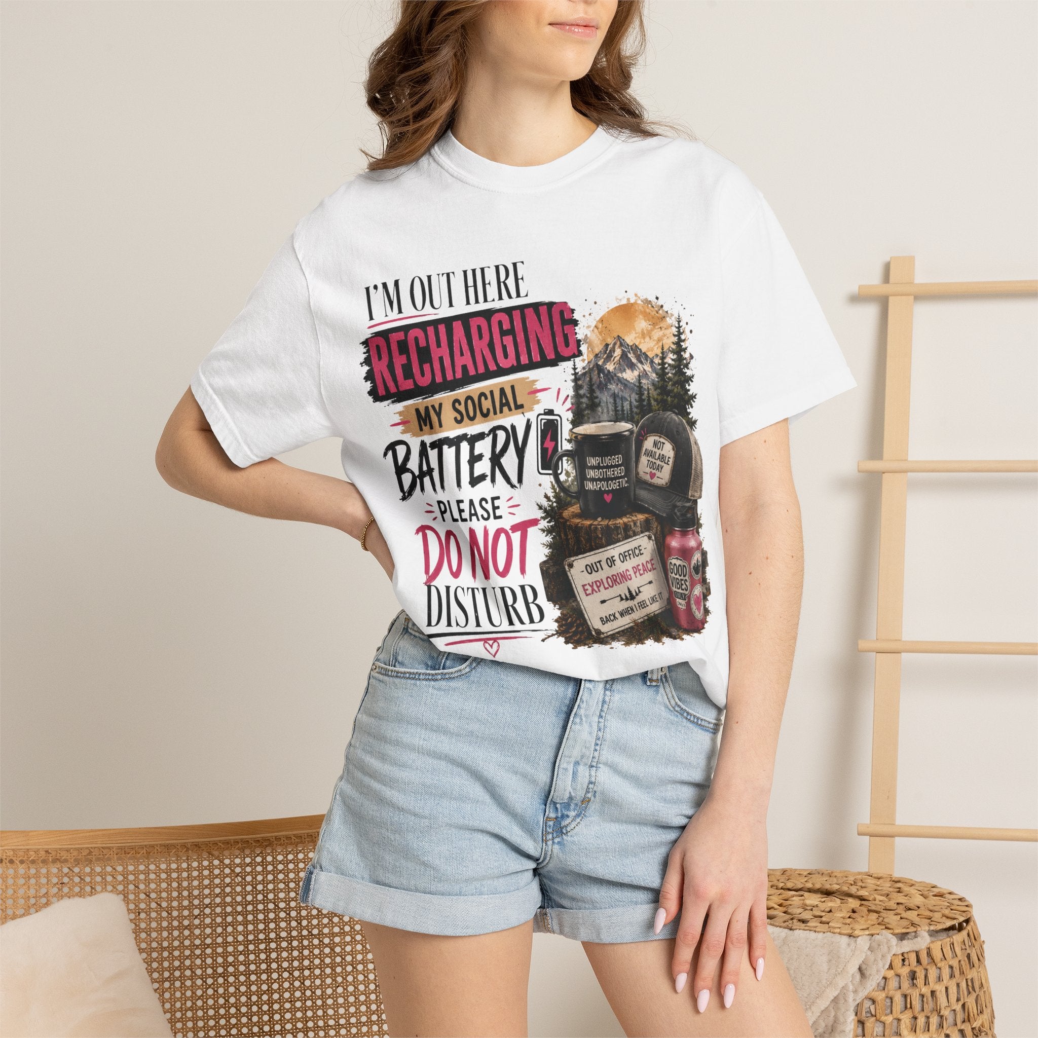 Recharging My Social Battery T-Shirt — Do Not Disturb Camping Graphic Tee