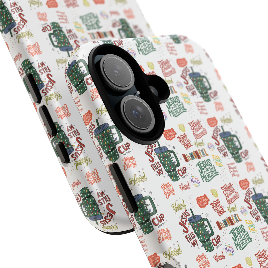 Jesus Fill My Cup Phone Case Cute Floral Design in Red, Pink, Blue – Aesthetic Protective Case for iPhone and  Android