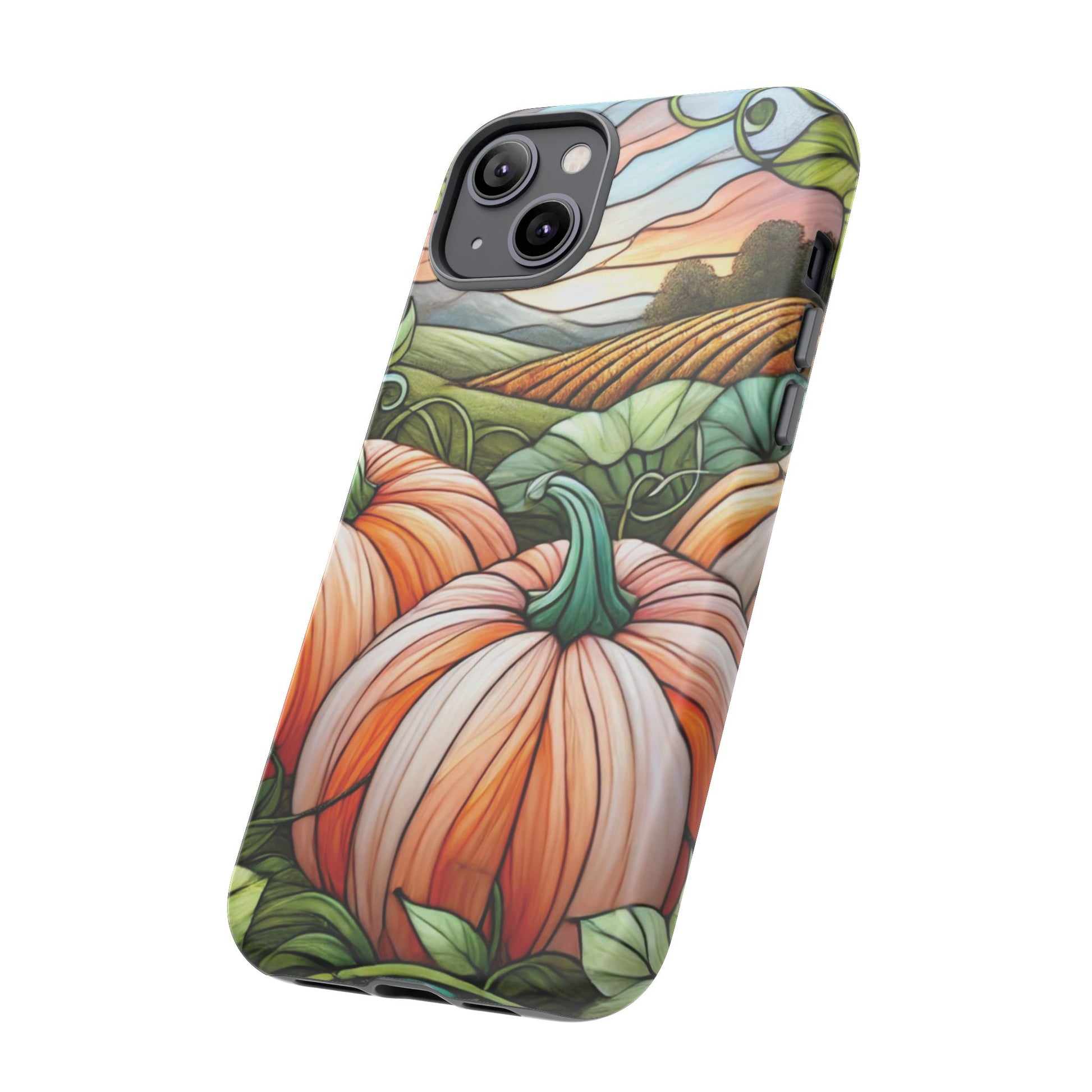 Pumpkins Phone Case Fall Faux Stained-Glass Thanksgiving Cover Pumpkin Lovers Gift for Galaxy S 24 23 22 21 Pixel 5 6 7 8 iPhone 17 , 16 15 14 13 12 Samsung iPhone Samsung Gift for Her