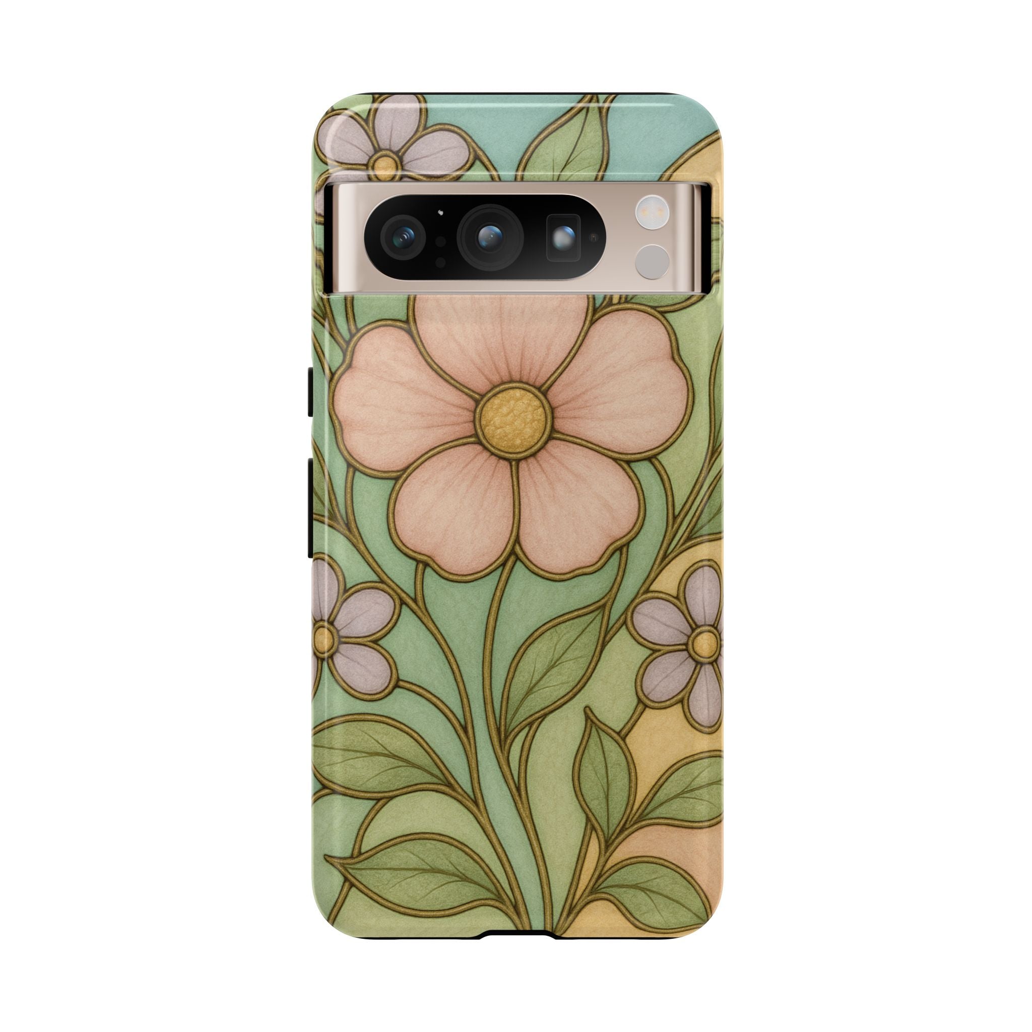 Pastel Pink, Yellow Stain Glass Illusion Floral Phone Case  Romantic Cottagecore Aesthetic, Soft Botanical Design, Protective Gift for Her, Fits iPhone & Samsung Models
