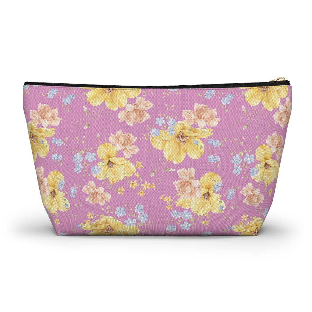 Pochette à accessoires florale jaune — Trousse de toilette en forme de T