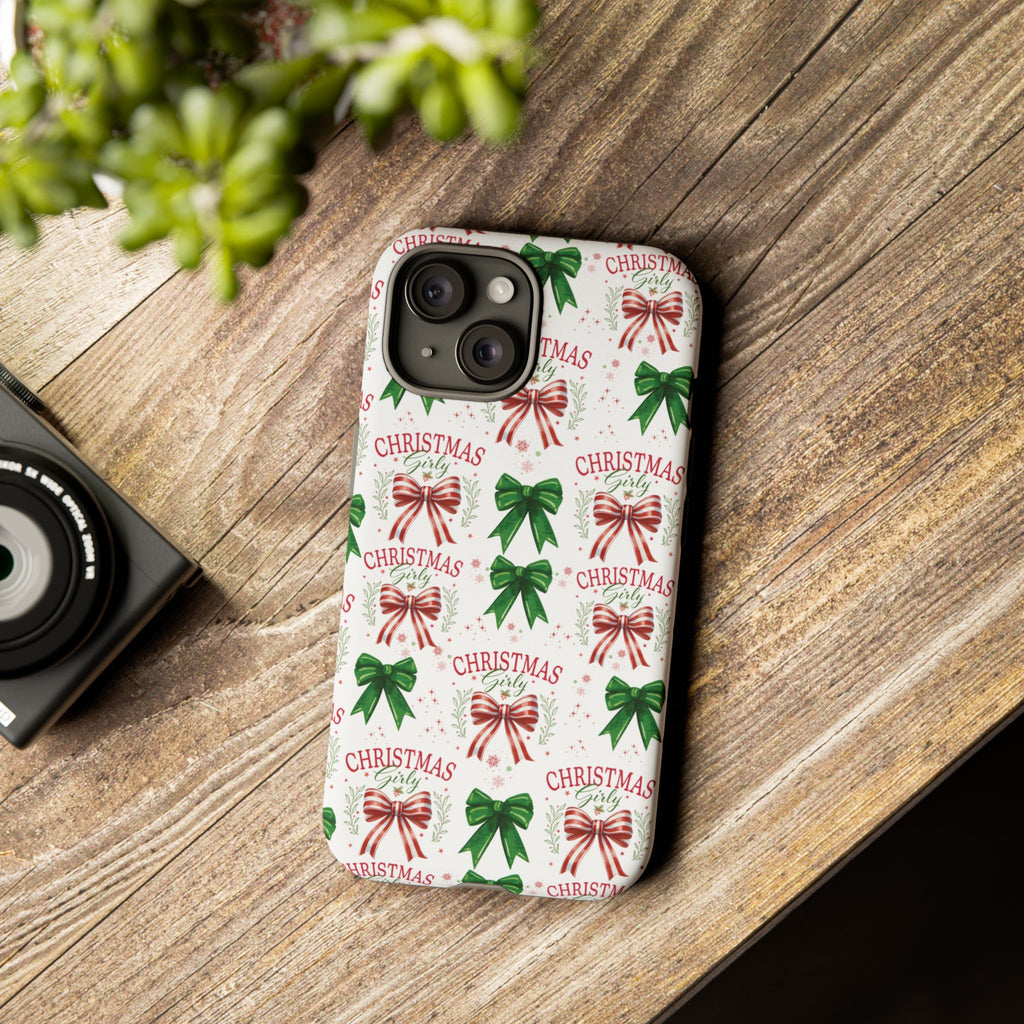 Girly Christmas Coquette Bows Pastel Phone Case for iPhone 17 16 15 23 Samsung, and Pixel | Stylish Protective Cover Gift for Her Perfect for Floral Lover
