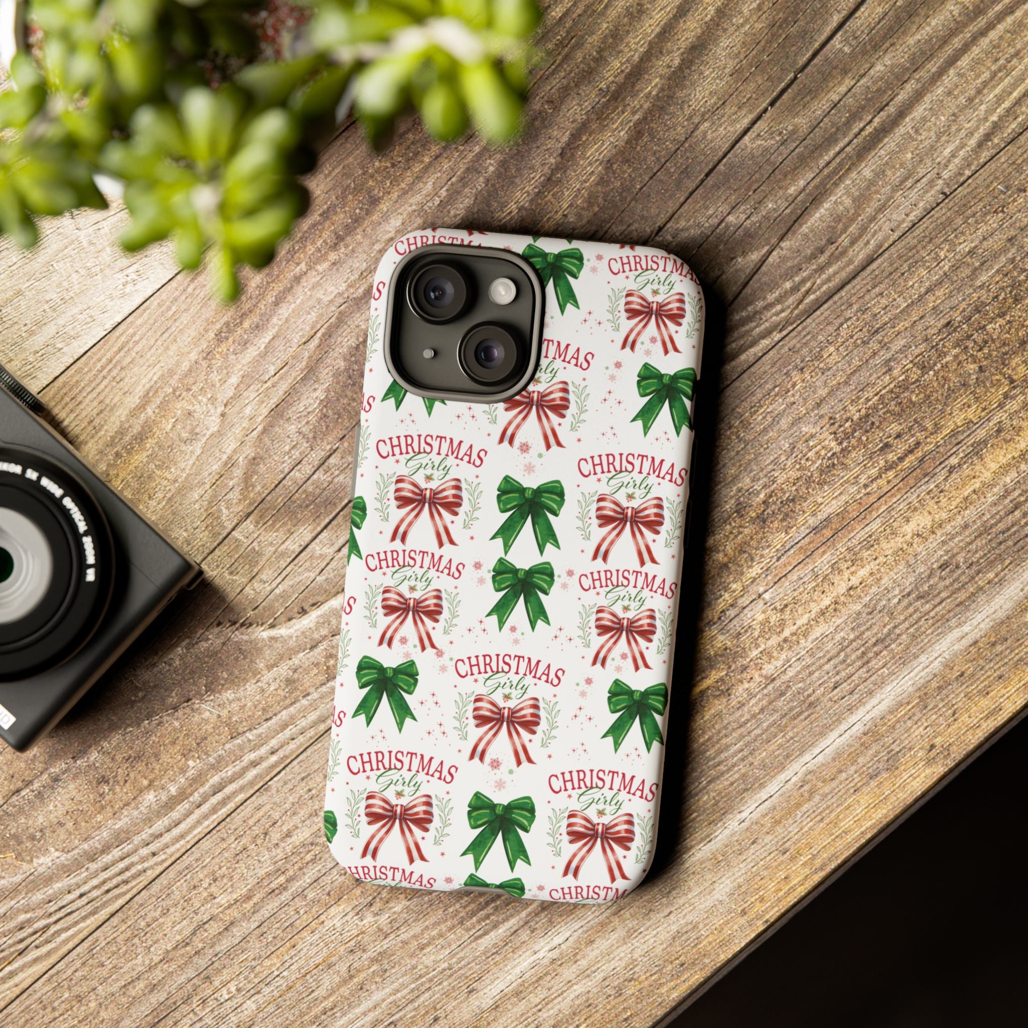 Girly Christmas Coquette Bows Pastel Phone Case for iPhone 17 16 15 23 Samsung, and Pixel | Stylish Protective Cover Gift for Her Perfect for Floral Lover