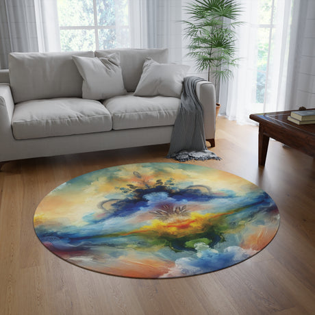 Round Rug - Modern Watercolor Abstract Design, 60x60 Inches - Perfect for Bedroom & Living Room Decor, Adds Vibrant Style and Comfort to Any Space