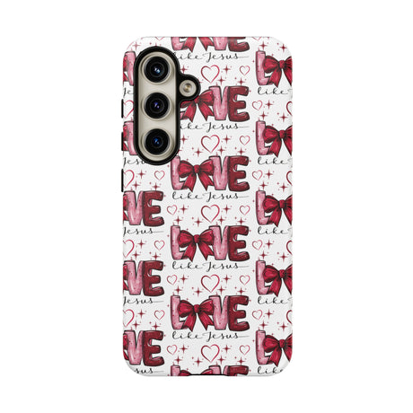Love Like Jesus Red Bows and Hearts—Tough, Faithful Phone Cases & Religious iPhone Accessories: Protect Your Device & Show Your Faith