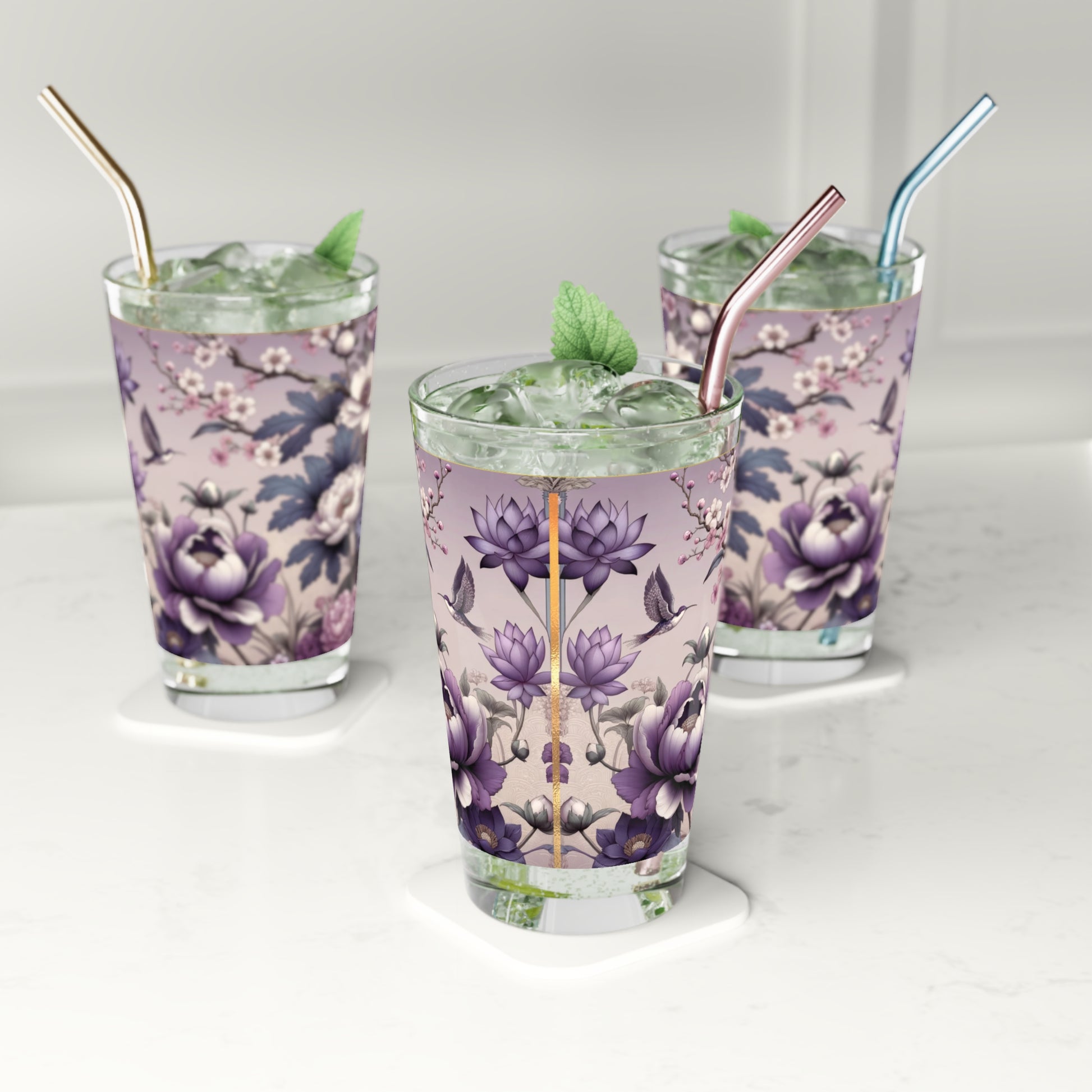 Purple Wildflower Pint Glass Colorful Floral Drinkware for Home & Bar, 16 oz Housewarming, Wedding, Bridal Shower Glass, Mother's Day Party Drinkware, Housewarming Perfect Gift Party Drinkware, Cocktail, Wedding Perfect for Parties - MRSBYVALLE
