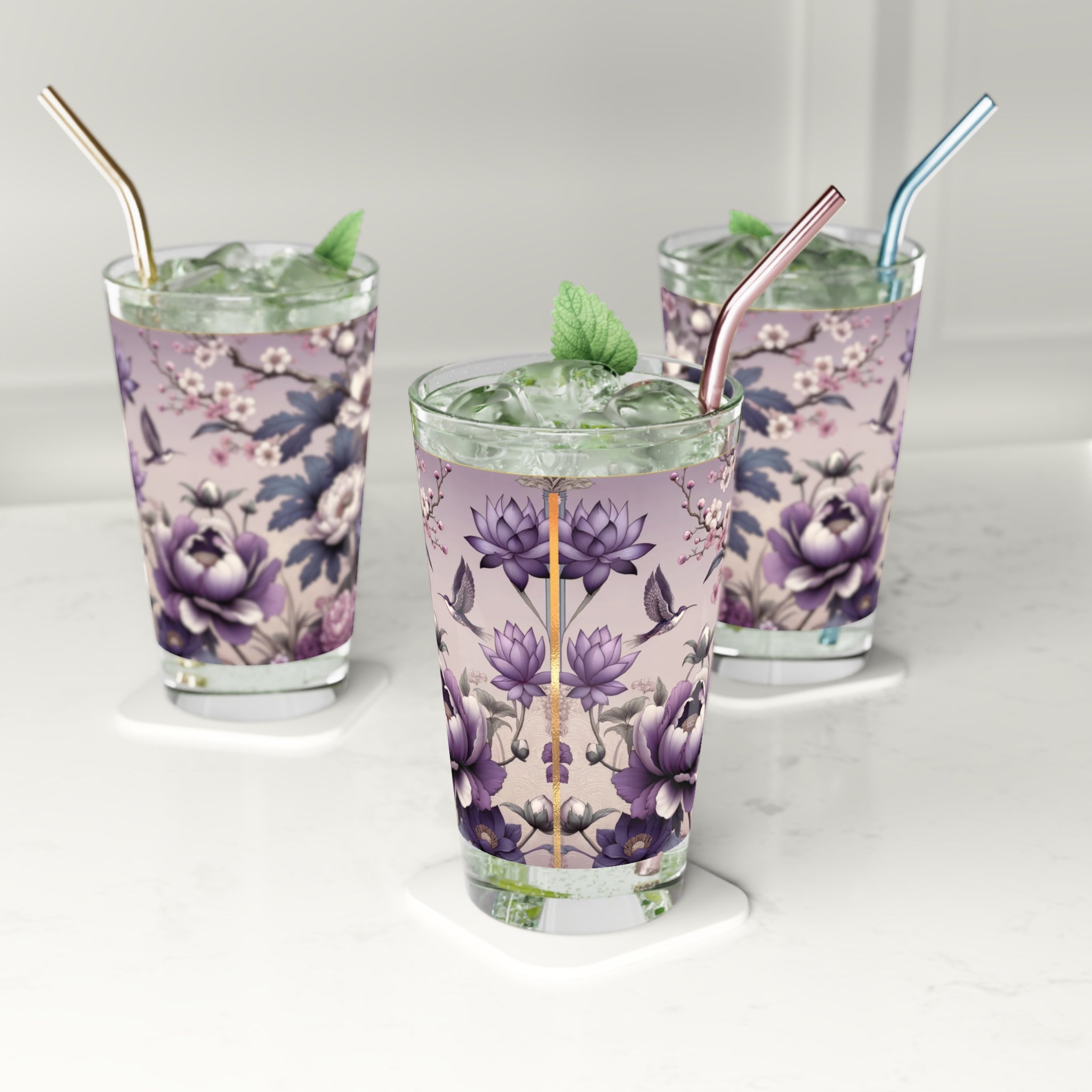 Purple Wildflower Pint Glass Colorful Floral Drinkware for Home & Bar, 16 oz Housewarming, Wedding, Bridal Shower Glass, Mother's Day Party Drinkware, Housewarming Perfect Gift Party Drinkware, Cocktail, Wedding Perfect for Parties - MRSBYVALLE
