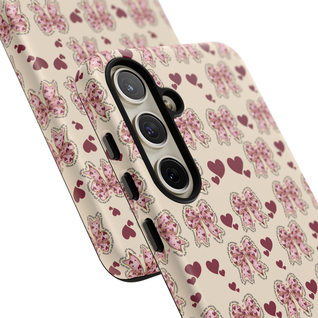 Charming Hearts & Pink Bows Phone Case Stylish & Durable Protection for Your Device | Scratch-Resistant, Slim Fit, and Lightweight Design for Everyday Use for iPhone & Android | Fresh Nature-Inspired Design!