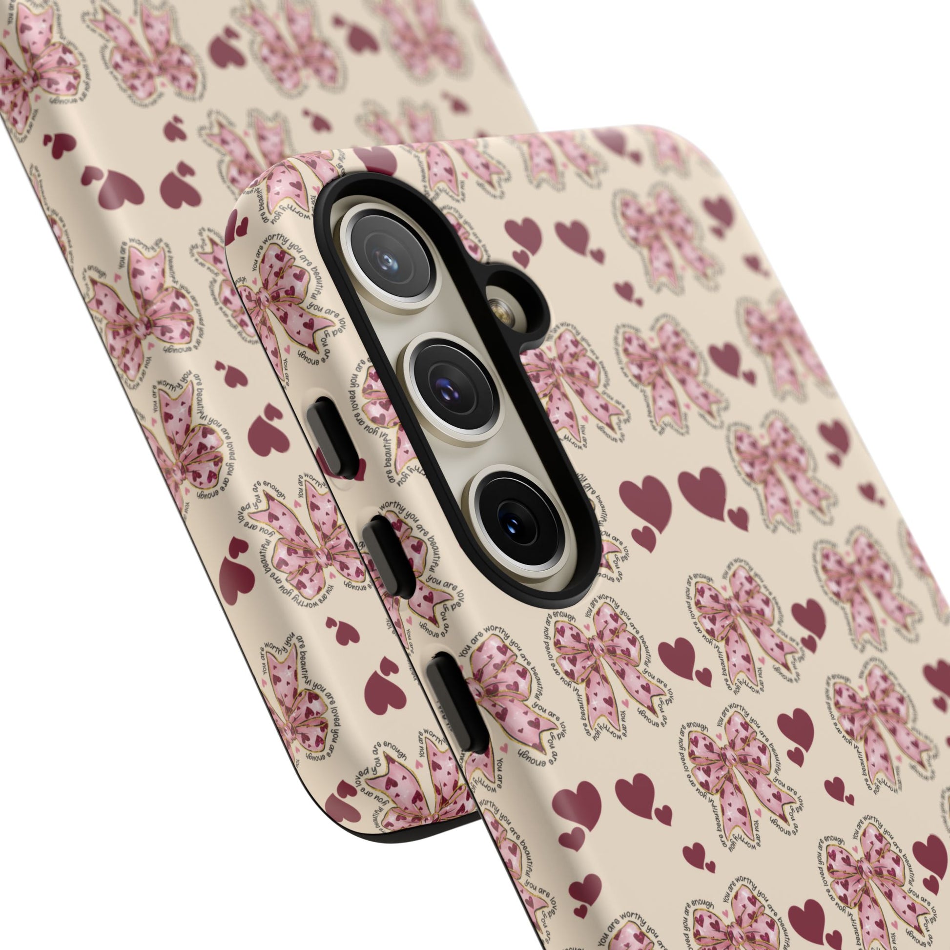 Charming Hearts & Pink Bows Phone Case Stylish & Durable Protection for Your Device | Scratch-Resistant, Slim Fit, and Lightweight Design for Everyday Use for iPhone & Android | Fresh Nature-Inspired Design!
