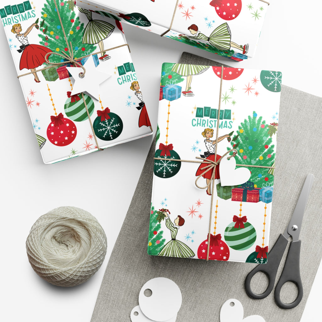 Retro Glam Christmas Wrapping Paper  50s Holiday Gift Wrap, Festive Fun Design for Stylish Presents, 3 Size Options Available Gift Mom