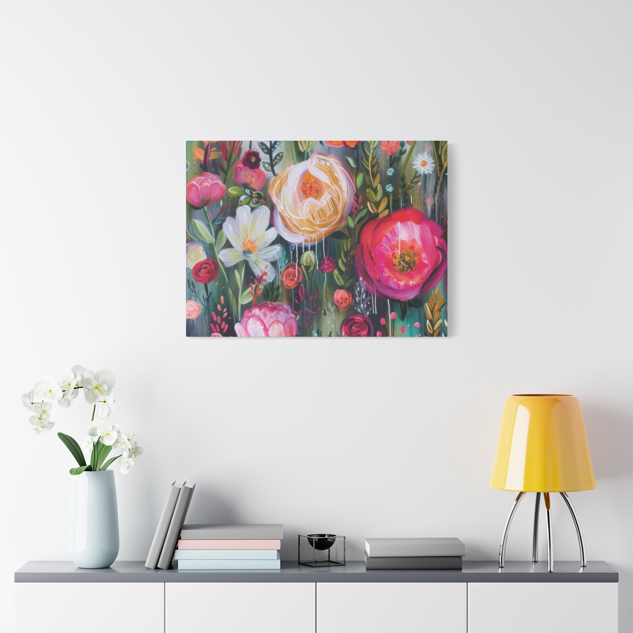 Watercolor Boho Floral Wall Art Matte Canvas Stretched, Vibrant Botanical Design, Perfect for Living Room, Bedroom, or Office Decor, Adds a Stylish Touch to Any Space - MRSBYVALLE