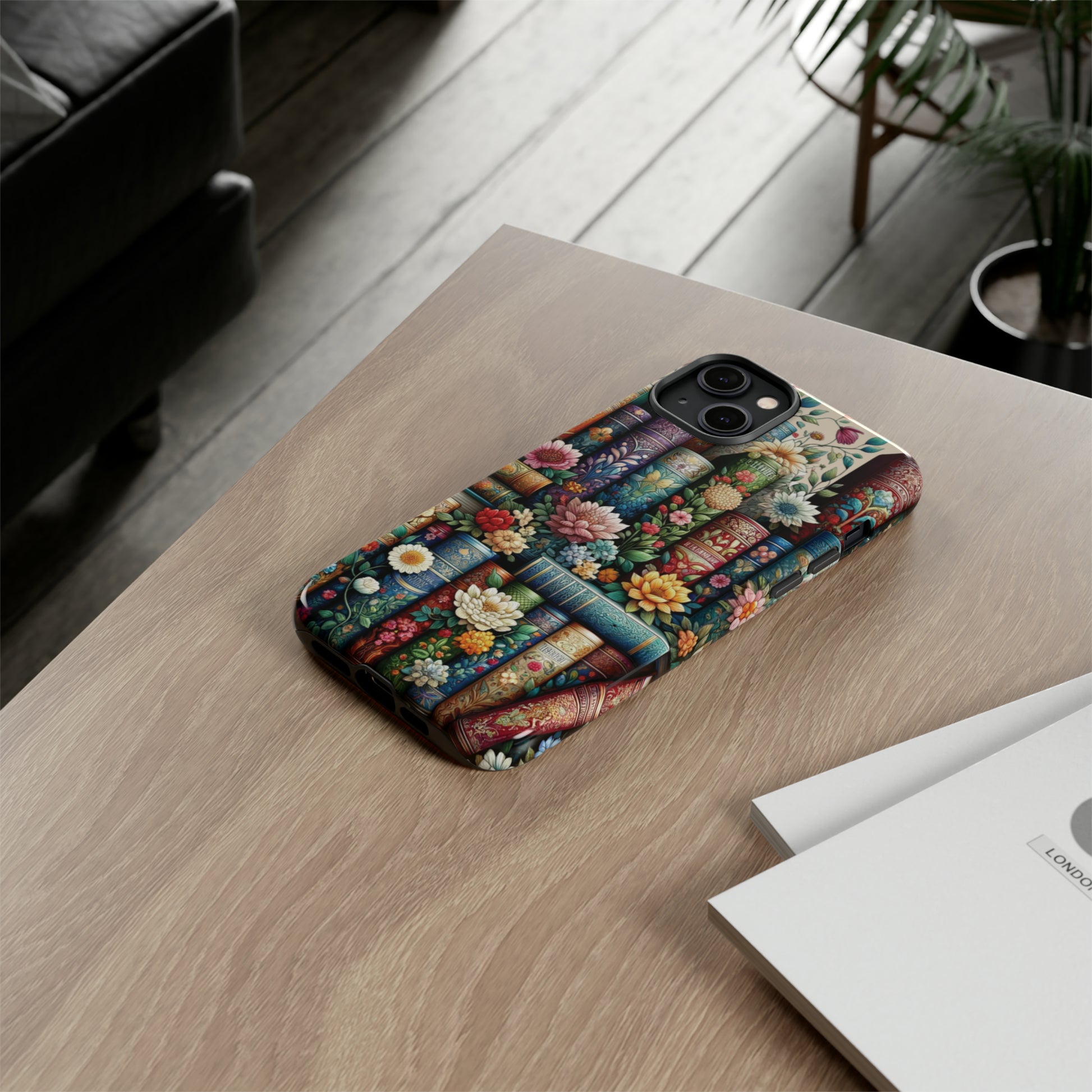 Books and Floral Boho Luxury Phone Tough Case Floral Elegant Durable Stylish for Modern Devices iPhone 15, Samsung iPhone Samsung Accessory Gift for Her.