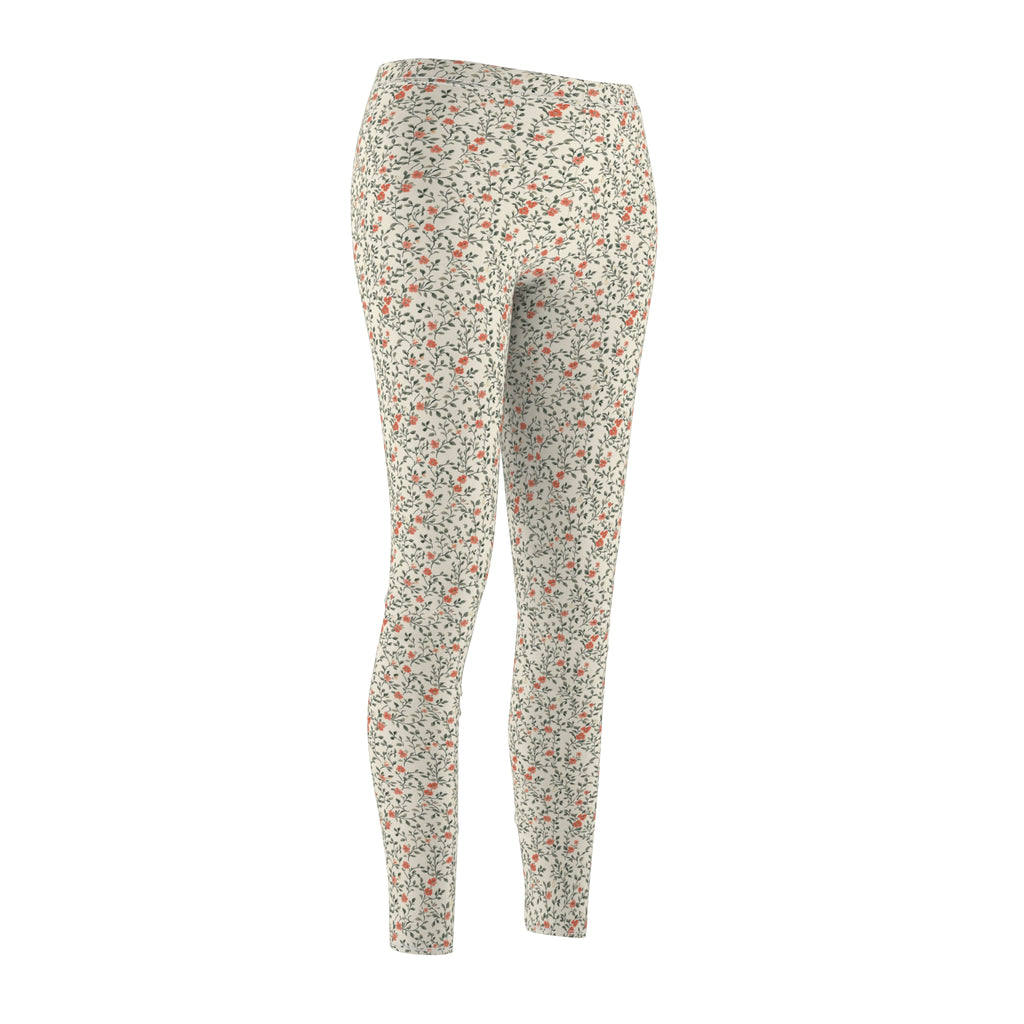 Elegant Orange Floral & Beige Abstract Leggings – Perfect Casual Pants for Everyday Wear, Yoga, or Lounging | Soft, Stretchy, and Stylish for Active Comfort  Available in Plus Sizes - MRSBYVALLE