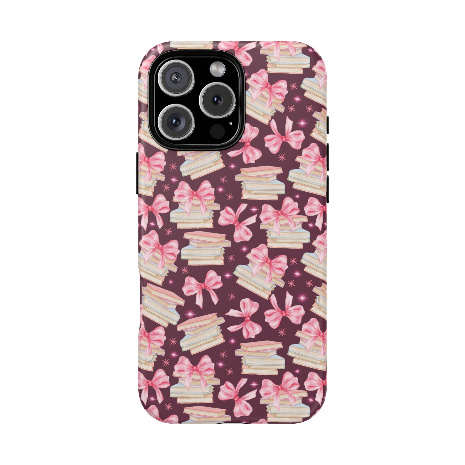 Coquette Pink Bows & Books Phone Case for iPhone 16 15 14 13 12  21 23 Samsung, and Pixel | Stylish Protective Cover Gift for Her Perfect for Floral Lover