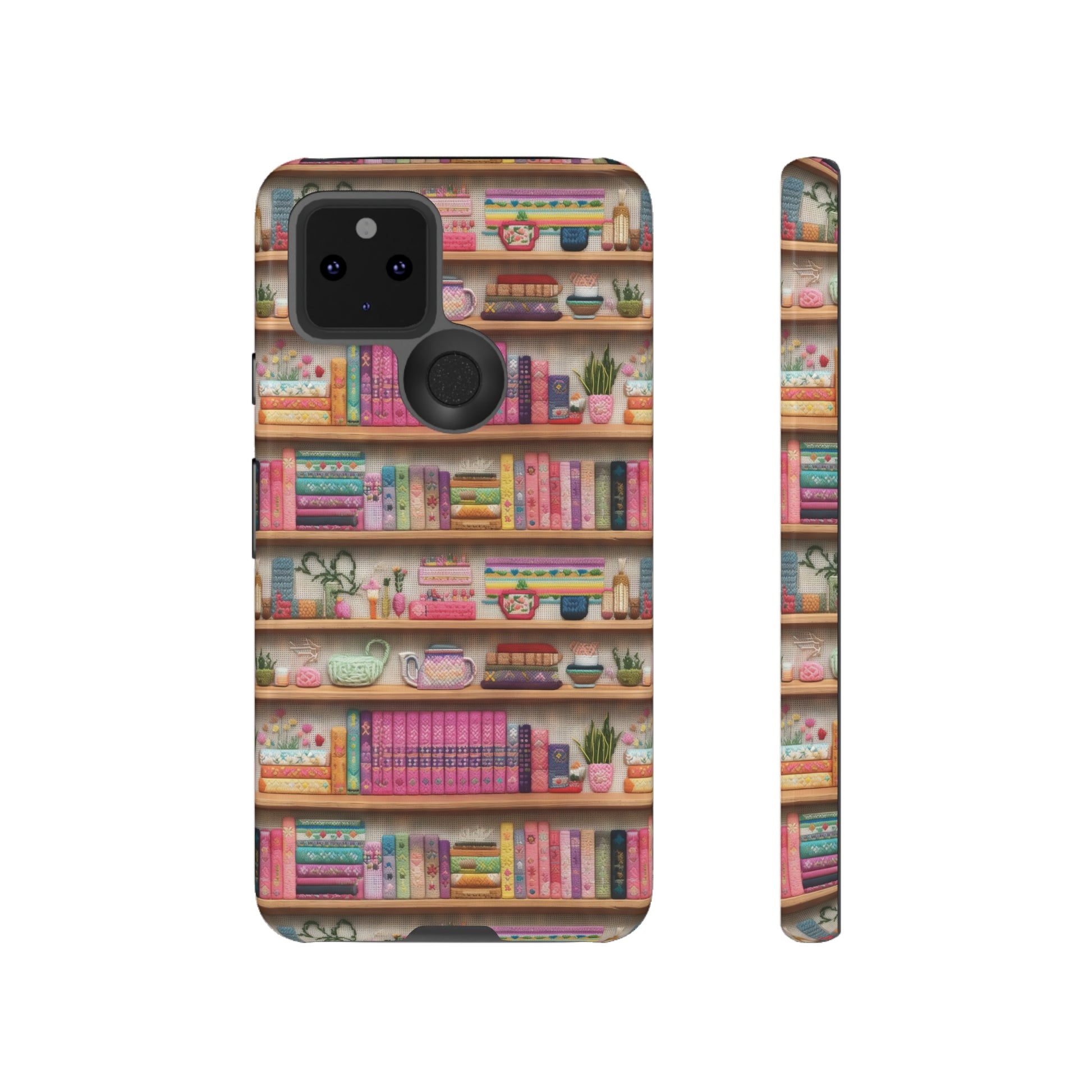 Phone Case 3D Illusion Books & Shelf Embroidery Design with Vibrant Colors Gift for Her Phone 15, Samsung iPhone Samsung Gift for Her Case iPhone 15, Samsung iPhone Samsung Accessory Gift for Her.
