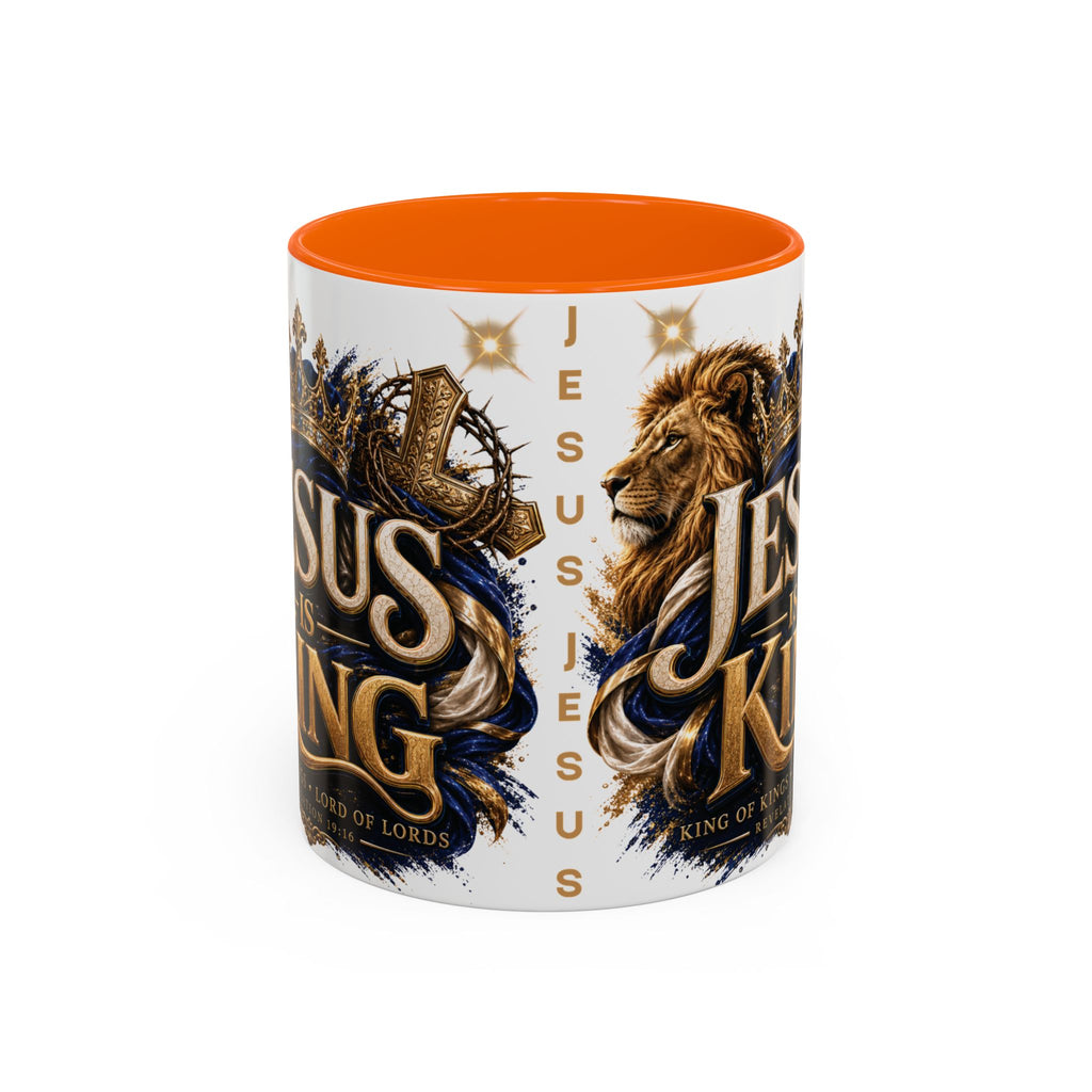Jesus Is King Coffee Mug Christian Faith Accent Mug (11/15oz) Gift for Dad Mom