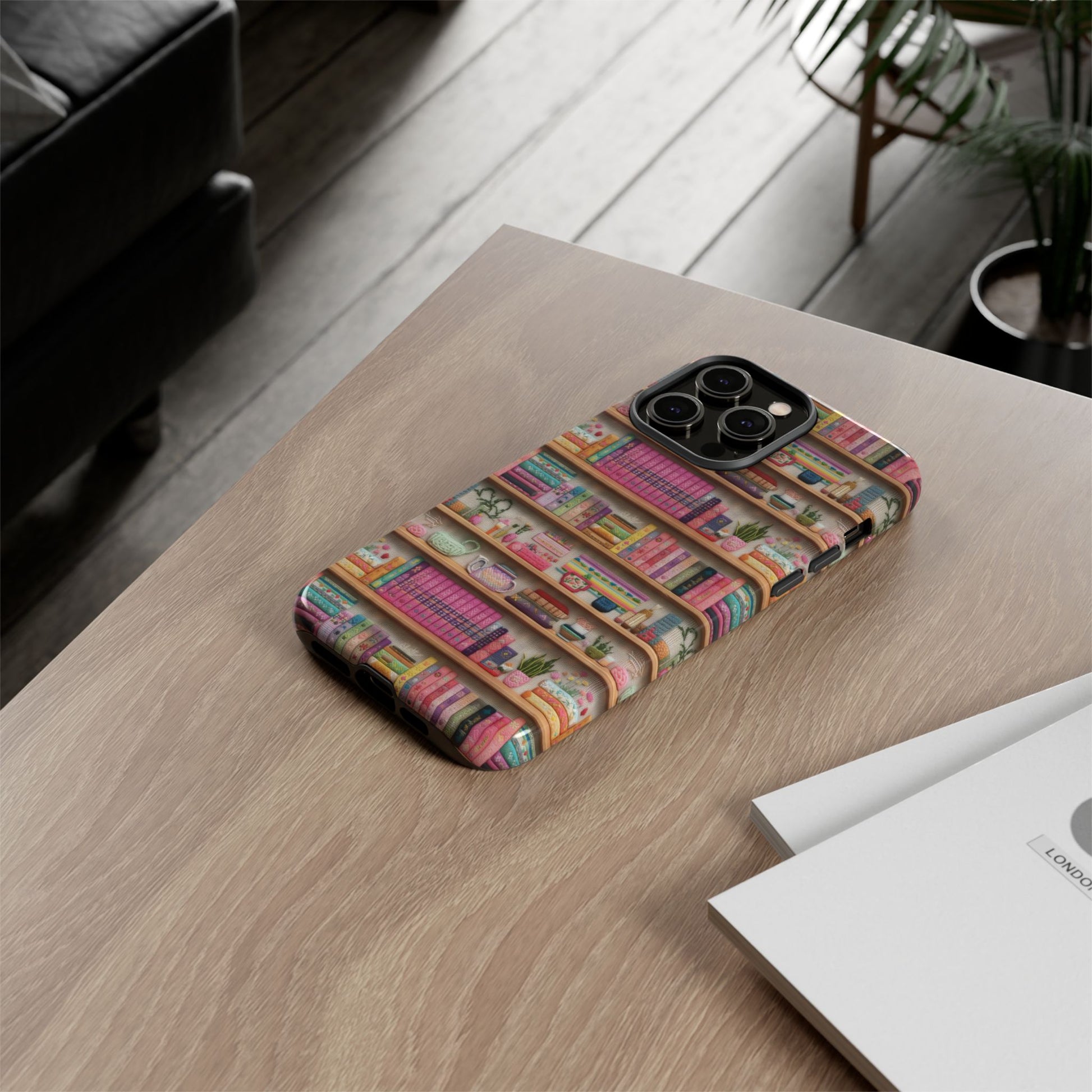 Whimsical 3D Embroidery Illusion Books on Pastel Shelves Phone Case for iPhone, Samsung & Pixel: Unique Accessory for Literary Enthusiasts Gift for Her Perfect for Floral Lover