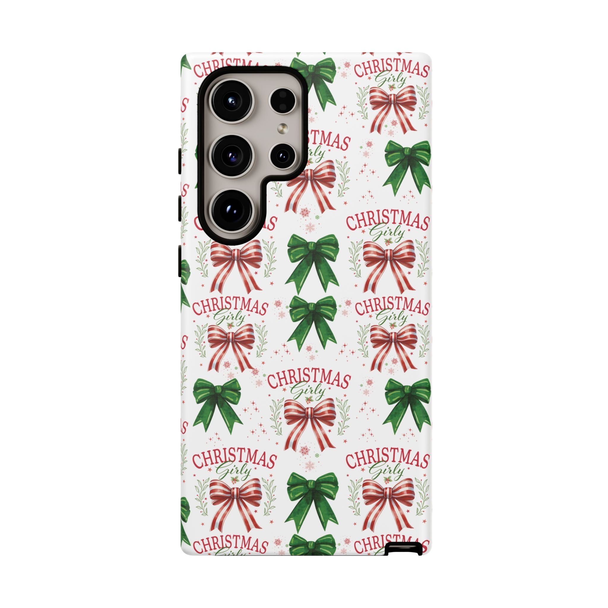 Girly Christmas Coquette Bows Pastel Phone Case for iPhone 17 16 15 23 Samsung, and Pixel | Stylish Protective Cover Gift for Her Perfect for Floral Lover