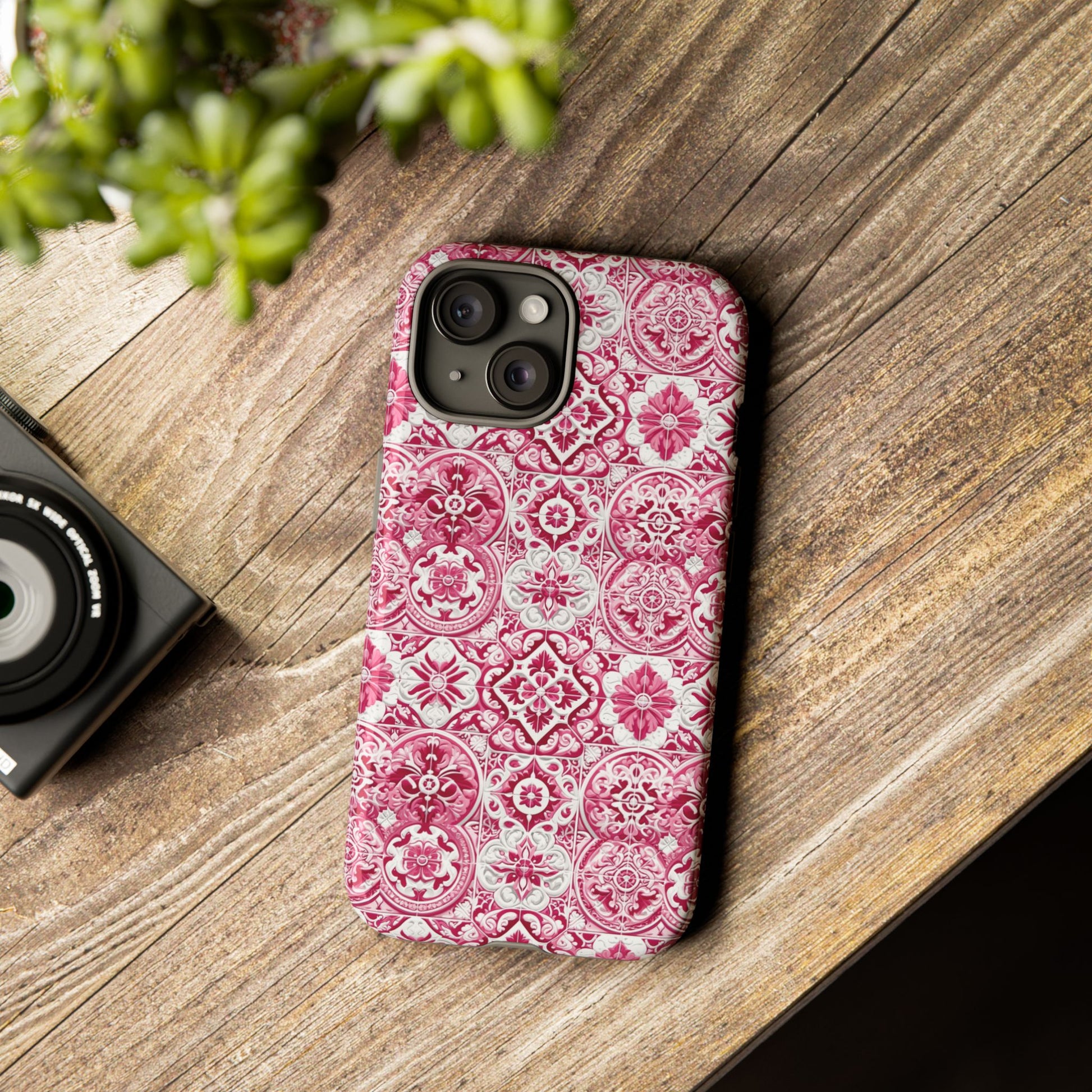 Pink and White Mediterranean Tile Design Phone Case - Stylish, Protective Cover for All Models Gift for Mom Accessory Gift for Her