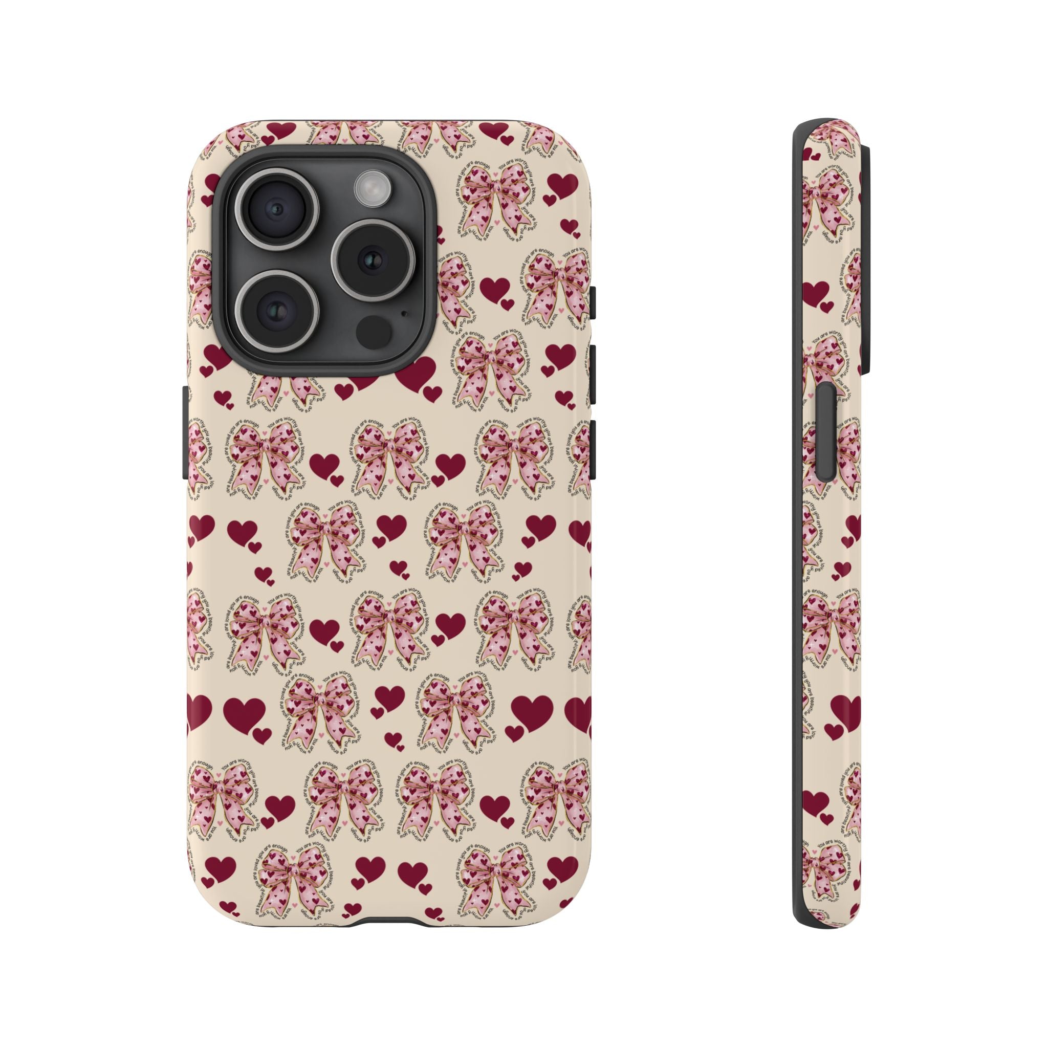 Charming Hearts & Pink Bows Phone Case Stylish & Durable Protection for Your Device | Scratch-Resistant, Slim Fit, and Lightweight Design for Everyday Use for iPhone & Android | Fresh Nature-Inspired Design!
