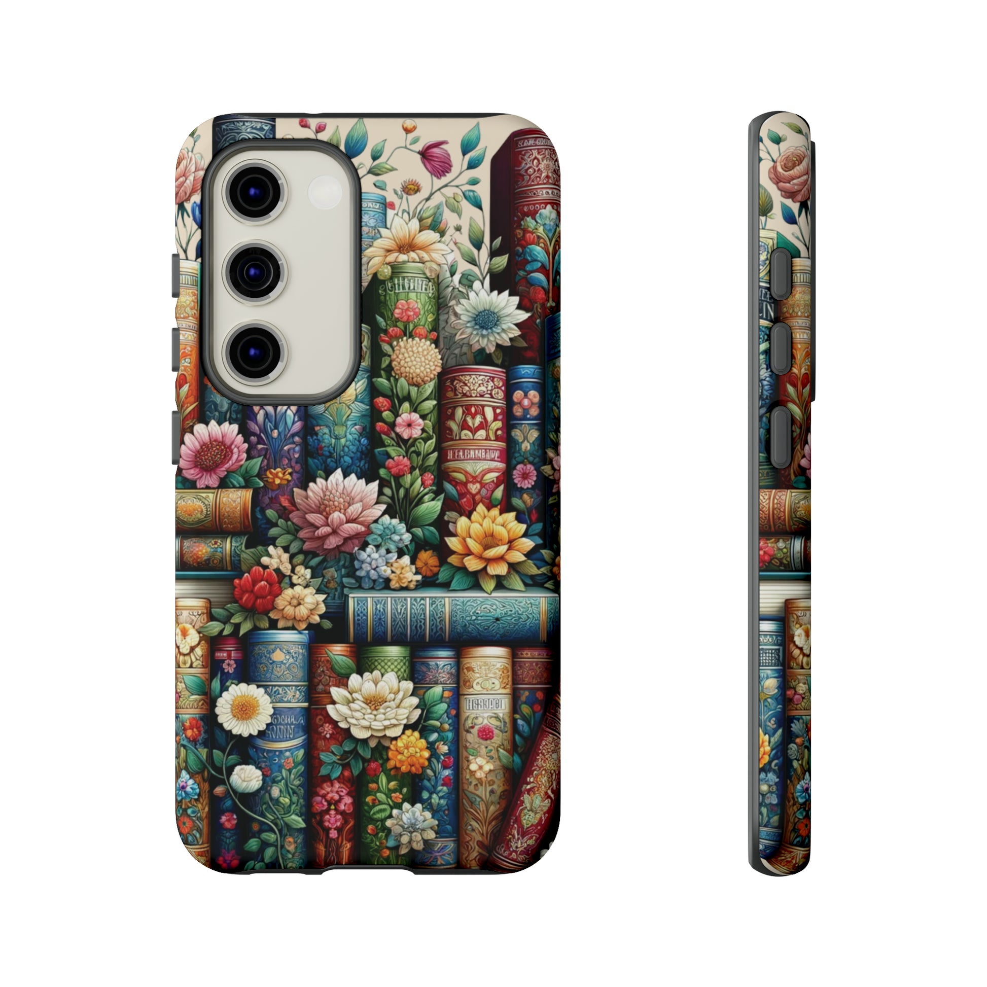 Books and Floral Boho Luxury Phone Tough Case Floral Elegant Durable Stylish for Modern Devices iPhone 15, Samsung iPhone Samsung Accessory Gift for Her.