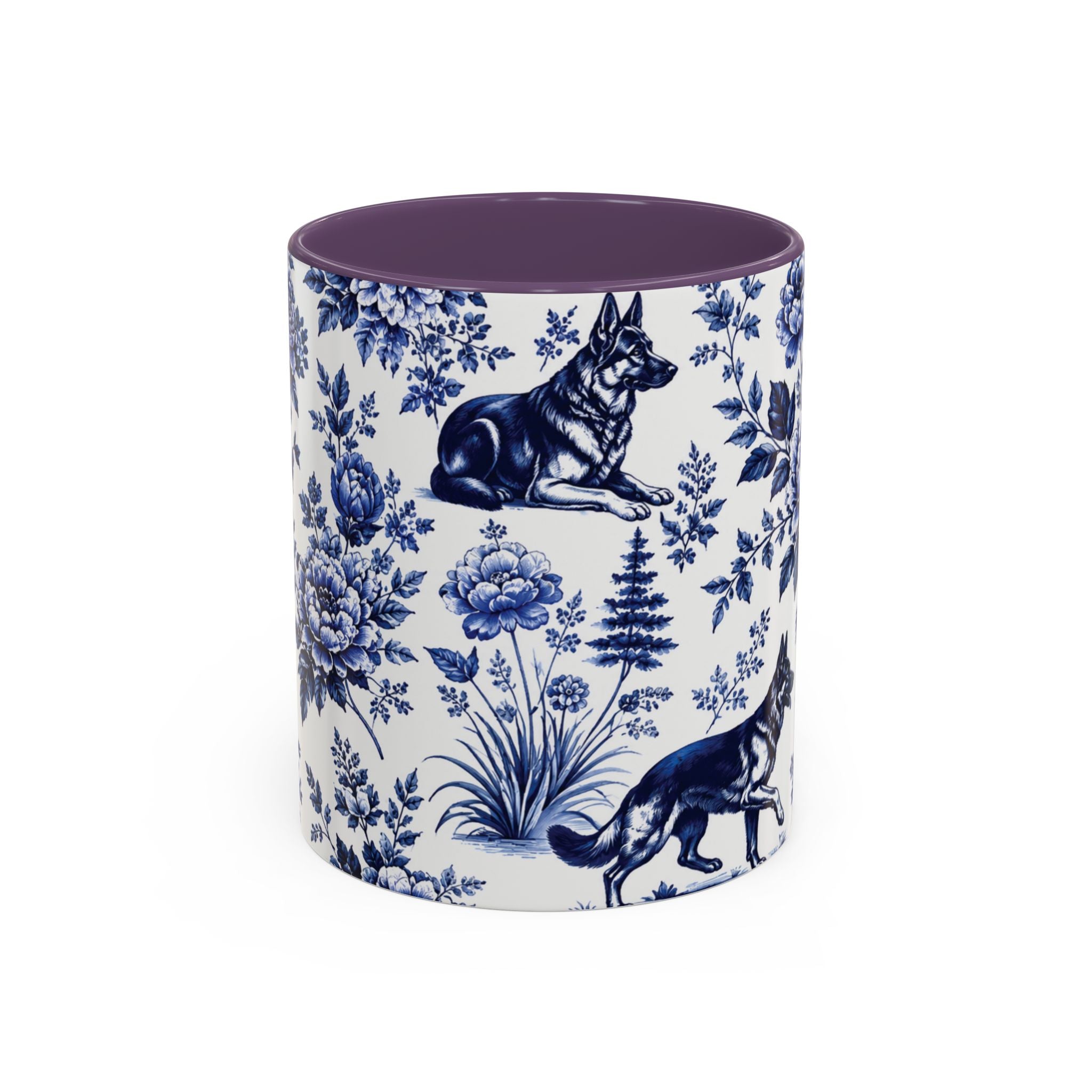 Elegant German Shepherd Floral Mug | Luxury Blue Toile Coffee Mug 11/15oz Accent Ceramic