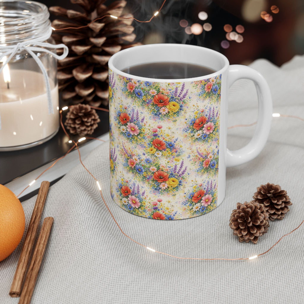 Watercolor Wildflowers Ceramic Mug — Floral 11oz & 15oz Coffee Cup