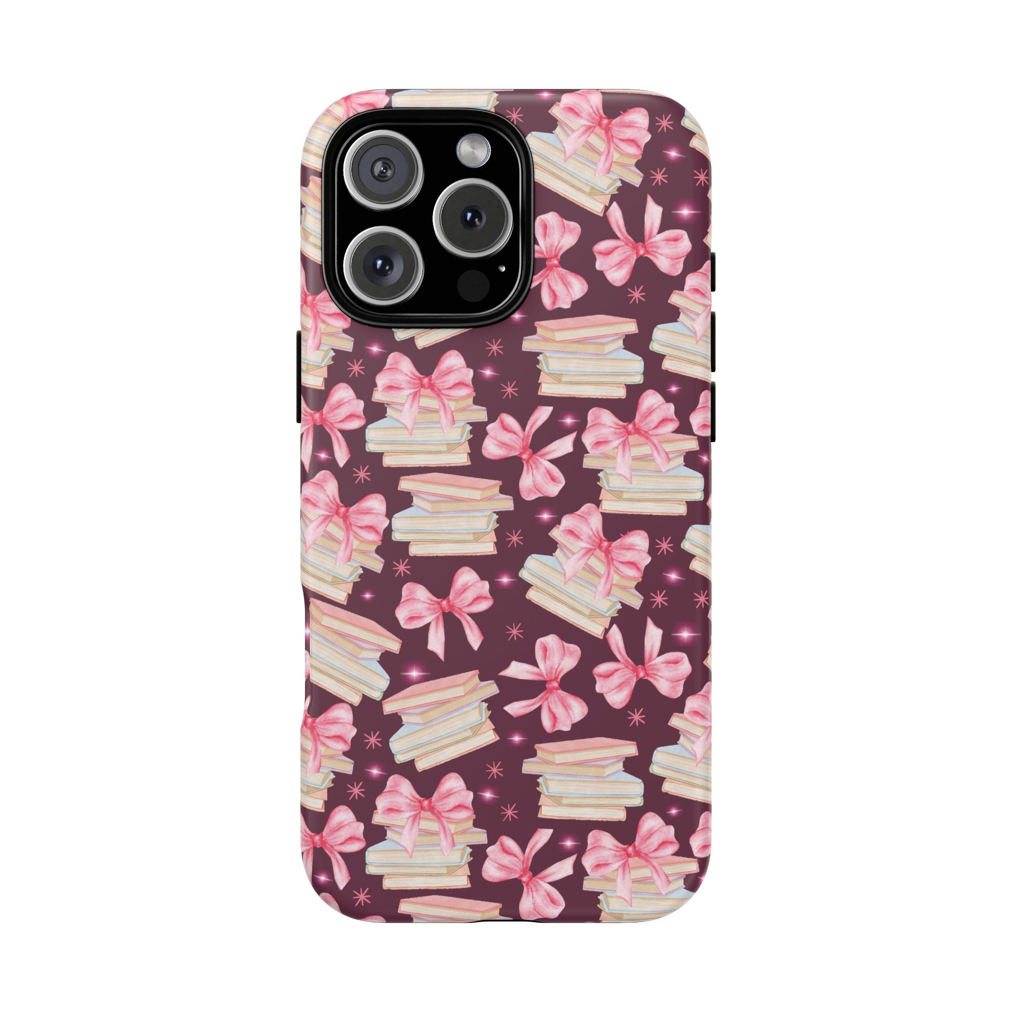 Coquette Pink Bows & Books Phone Case for iPhone 17 and Samsung, Pixel | Stylish Protective Cover Gift for Her Perfect for Floral Lover