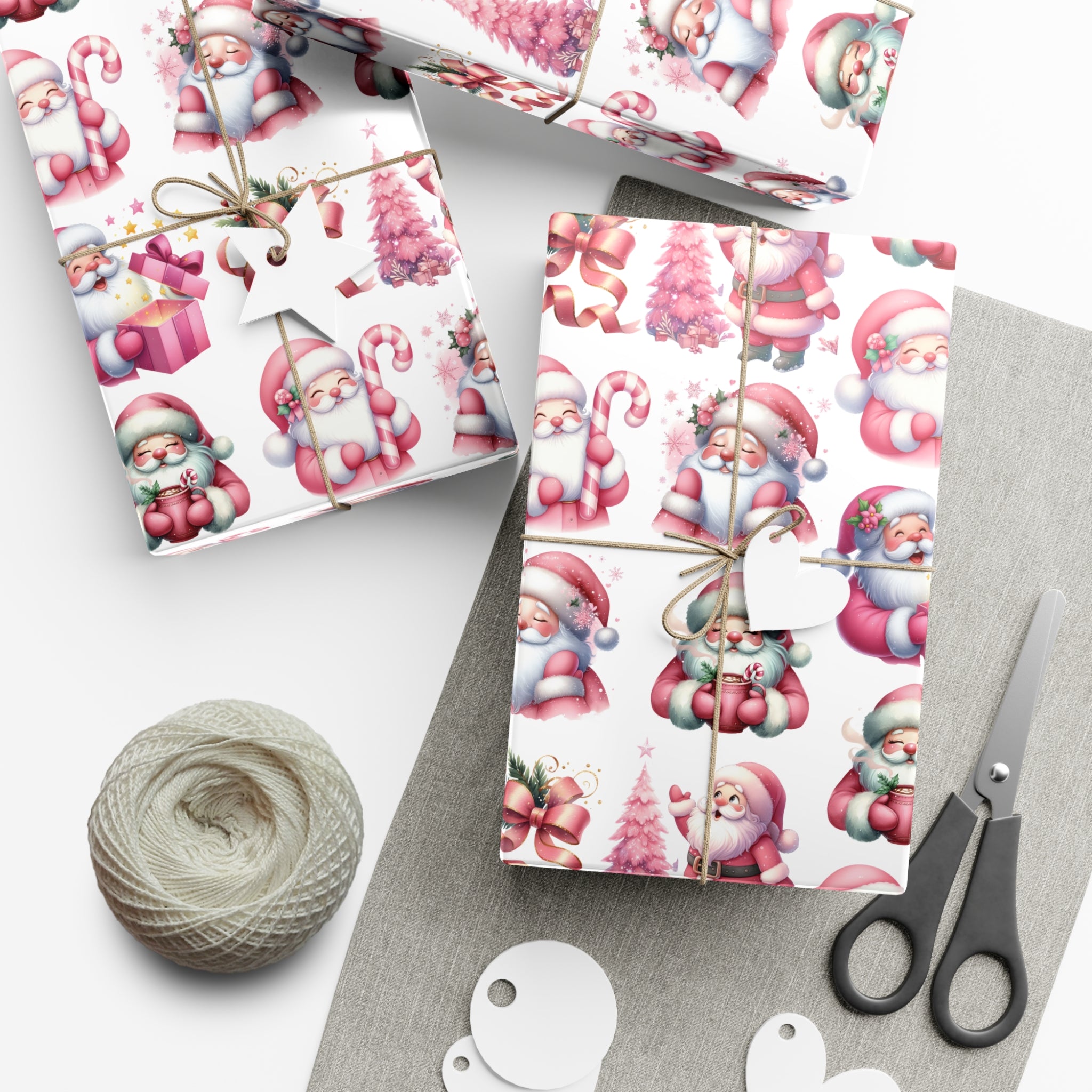 Pink Gift Wrap Papers, Christmas Santa Holiday Wrapping Pink Vintage Gift Packaging, Xmas Party Supplies, Decorative Present Wrap for Mom Premium Quality - MRSBYVALLE