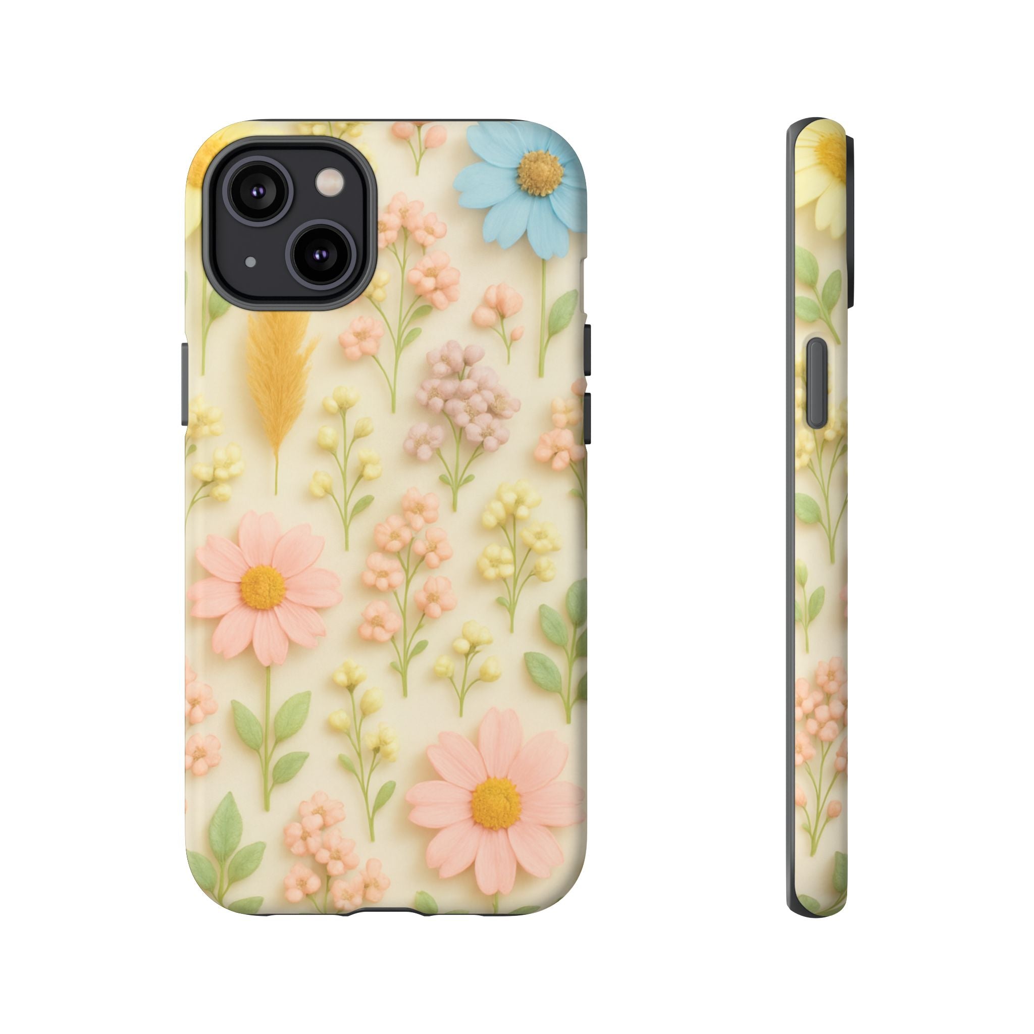 Pastel Dried Flowers Illusion Phone Case 3D Realistic Pressed Floral Design, Bright Botanical Aesthetic, Soft Nature-Inspired CoveriPhone & Galaxy