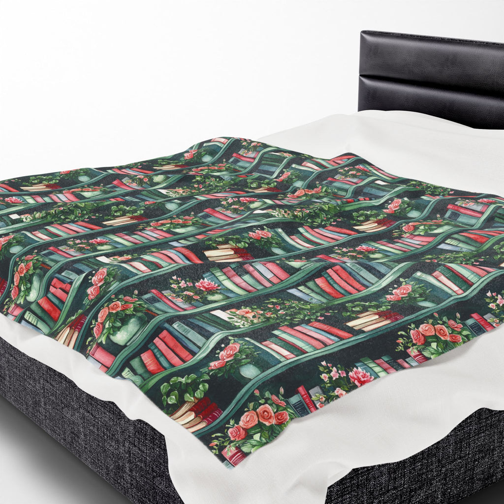 Couverture en peluche Velveteen — Plaid douillet « Livres et fleurs » pour lecteurs et enseignants
