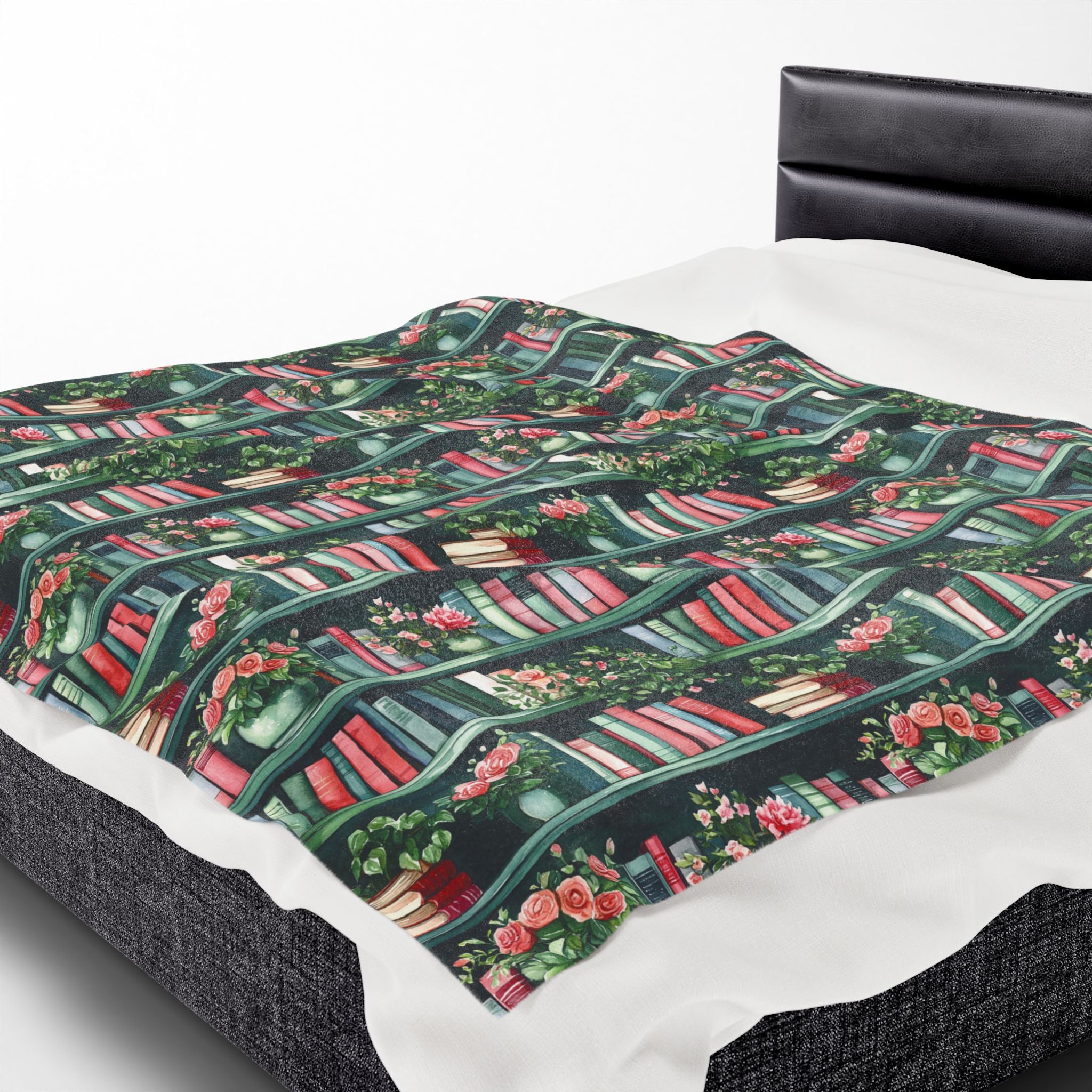 Couverture en peluche Velveteen — Plaid douillet « Livres et fleurs » pour lecteurs et enseignants