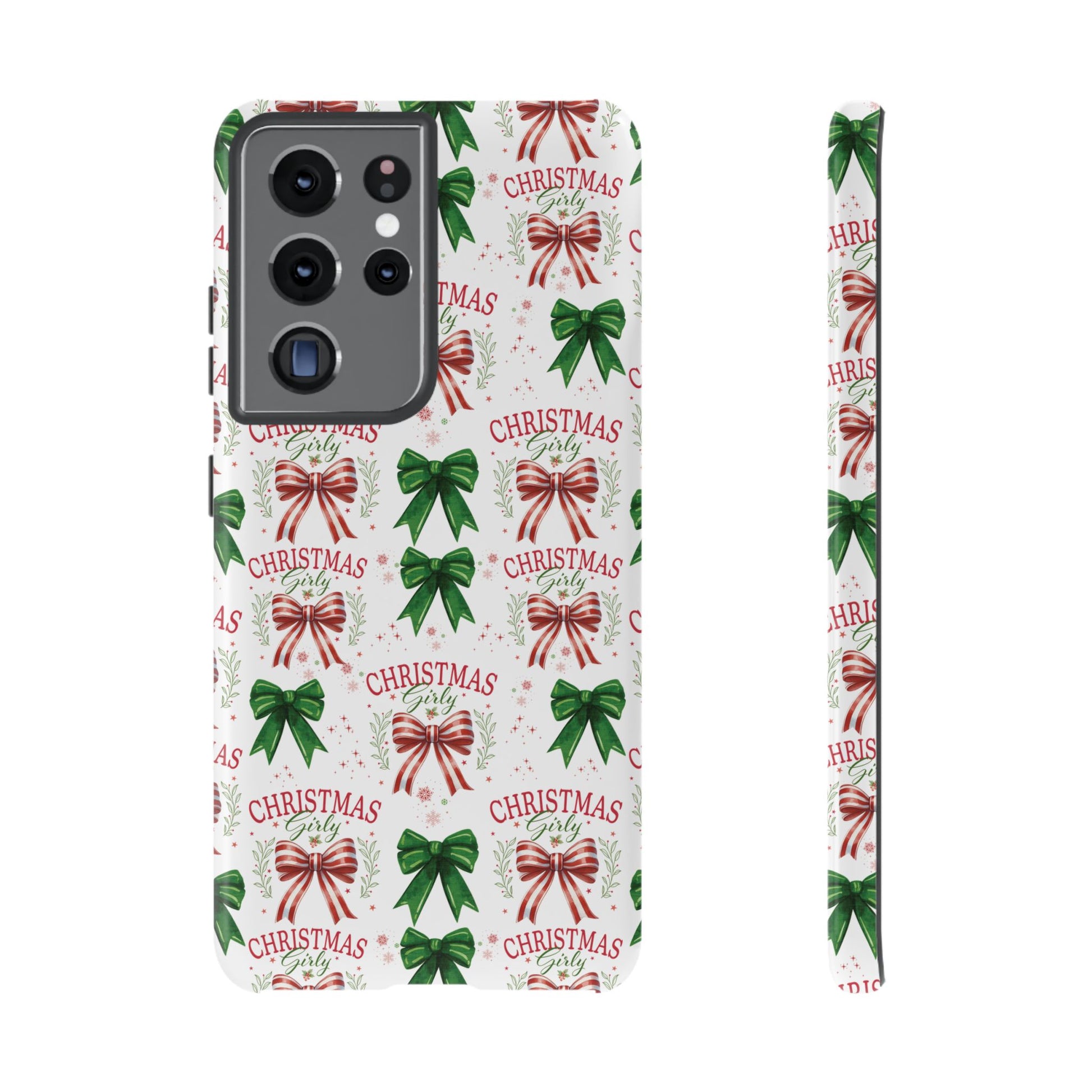Girly Christmas Coquette Bows Pastel Phone Case for iPhone 17 16 15 23 Samsung, and Pixel | Stylish Protective Cover Gift for Her Perfect for Floral Lover