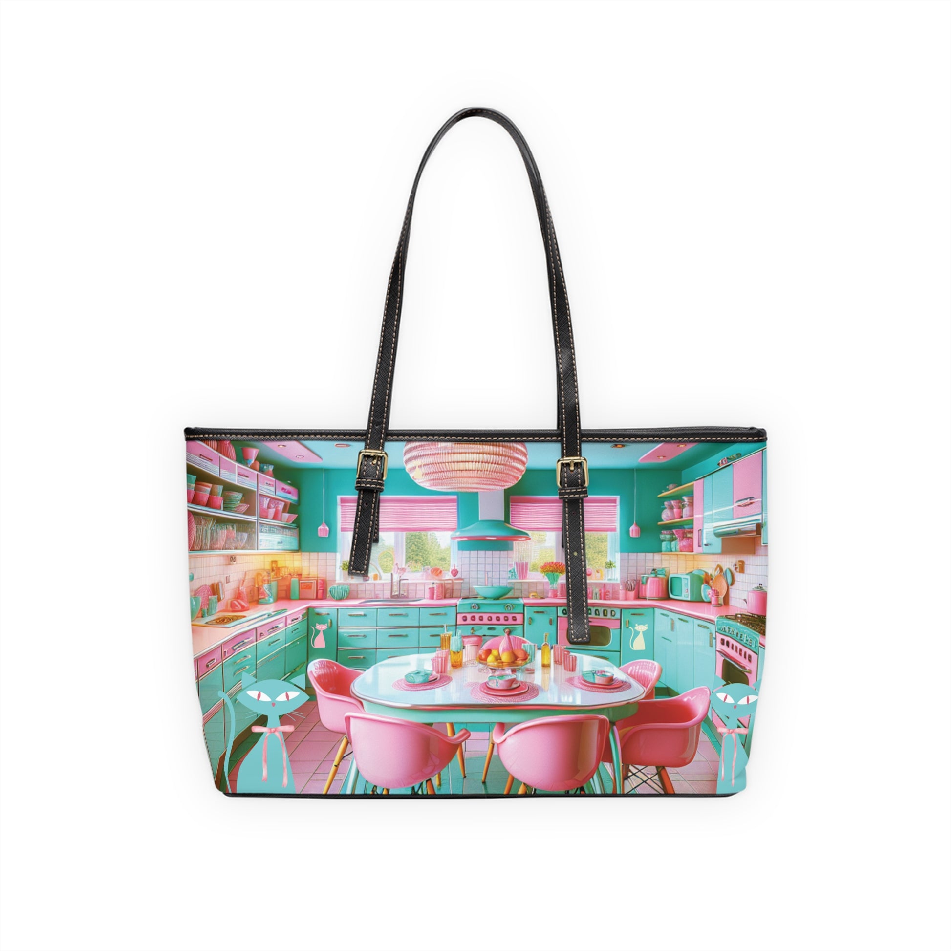 Atomic Mid Century Modern Retro Pink & Aqua PU Leather Shoulder Bag Stylish and Durable Handbag for Everyday Use, Travel, & Special Occasions – Trendy Vintage-Inspired Accessory - MRSBYVALLE