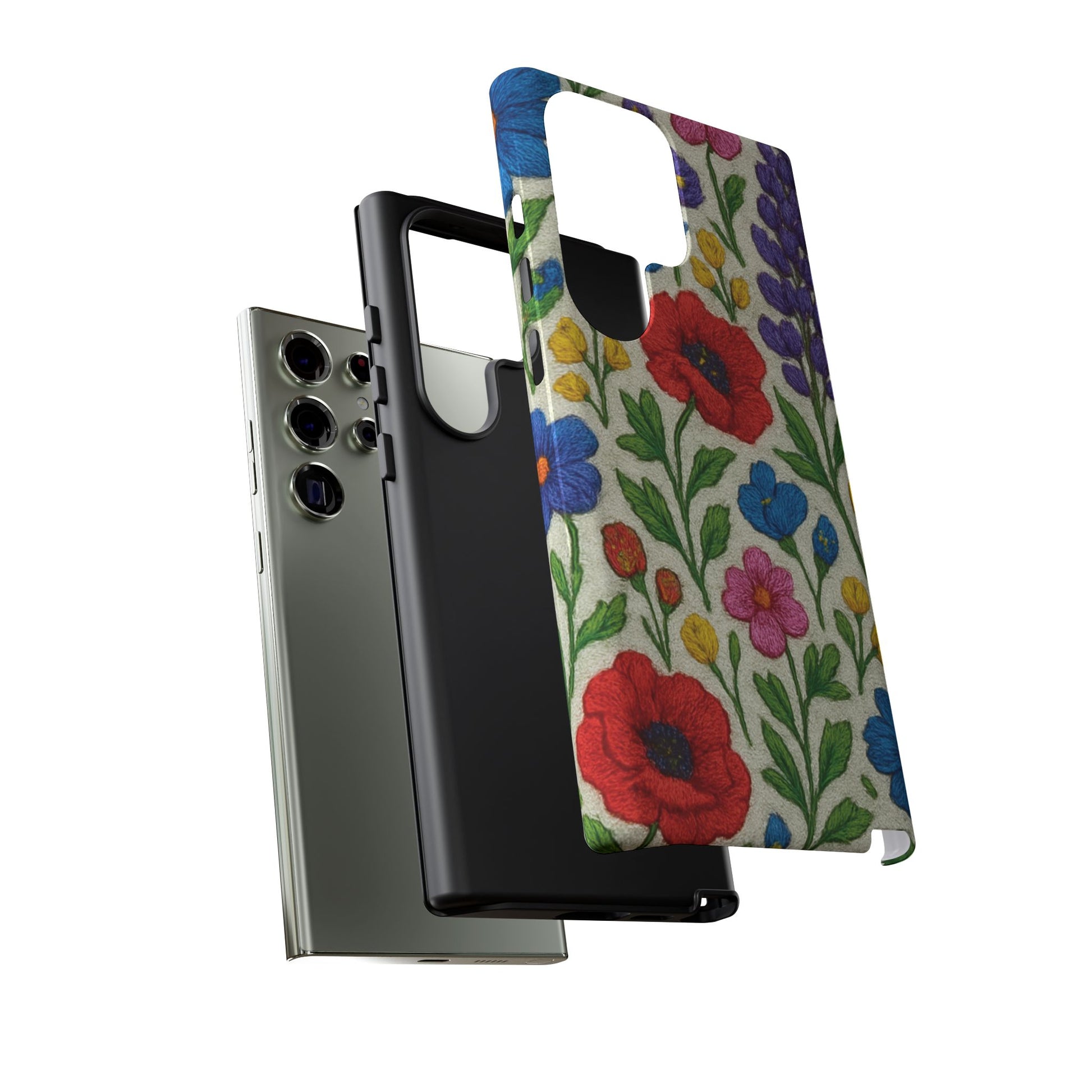 Bright 3D Illusion Wildflower Phone Case Cute Floral Design in Red, Pink, Blue – Aesthetic Protective Case for iPhone and  Android