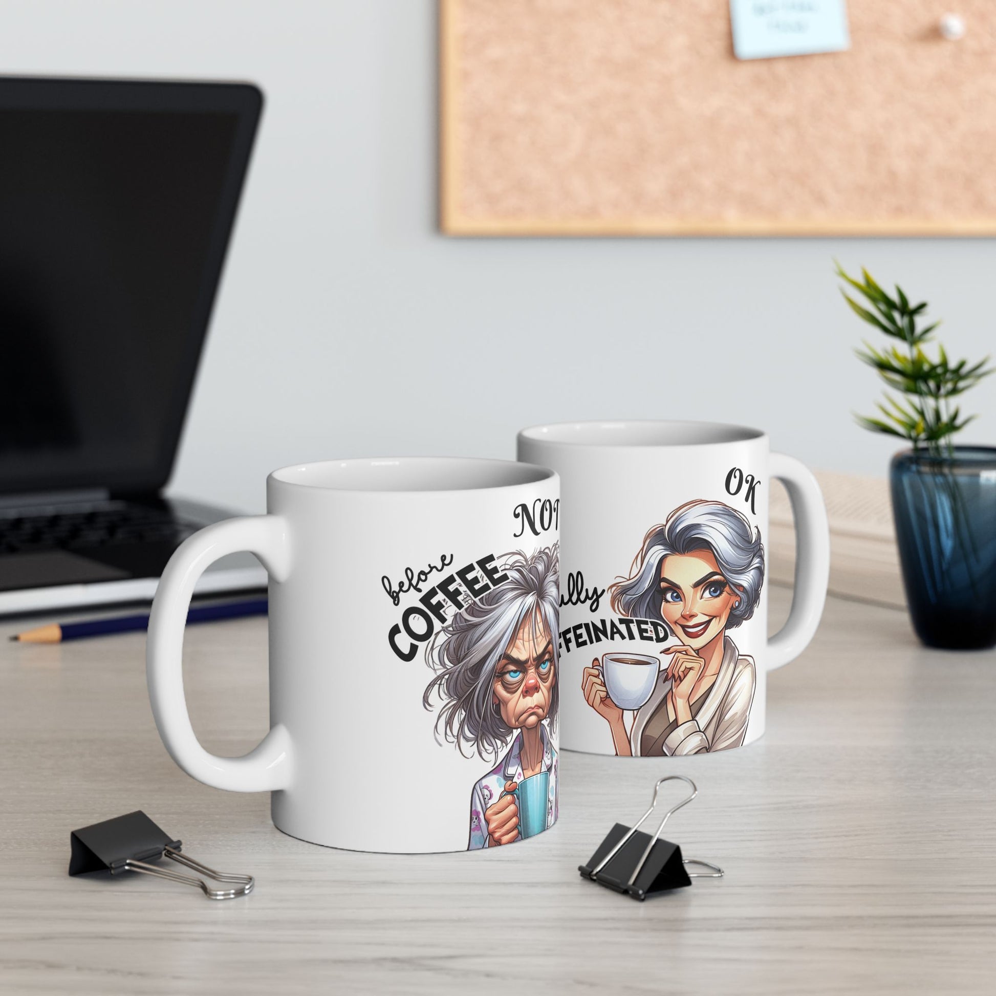 Gray Hair Women Funny Sarcastic Coffee Mug Not Before My Coffee, OK Fully Caffeinated' | Novelty Gift for Coffee Lovers, Office, Home | 11oz & 15oz Cup for Mom