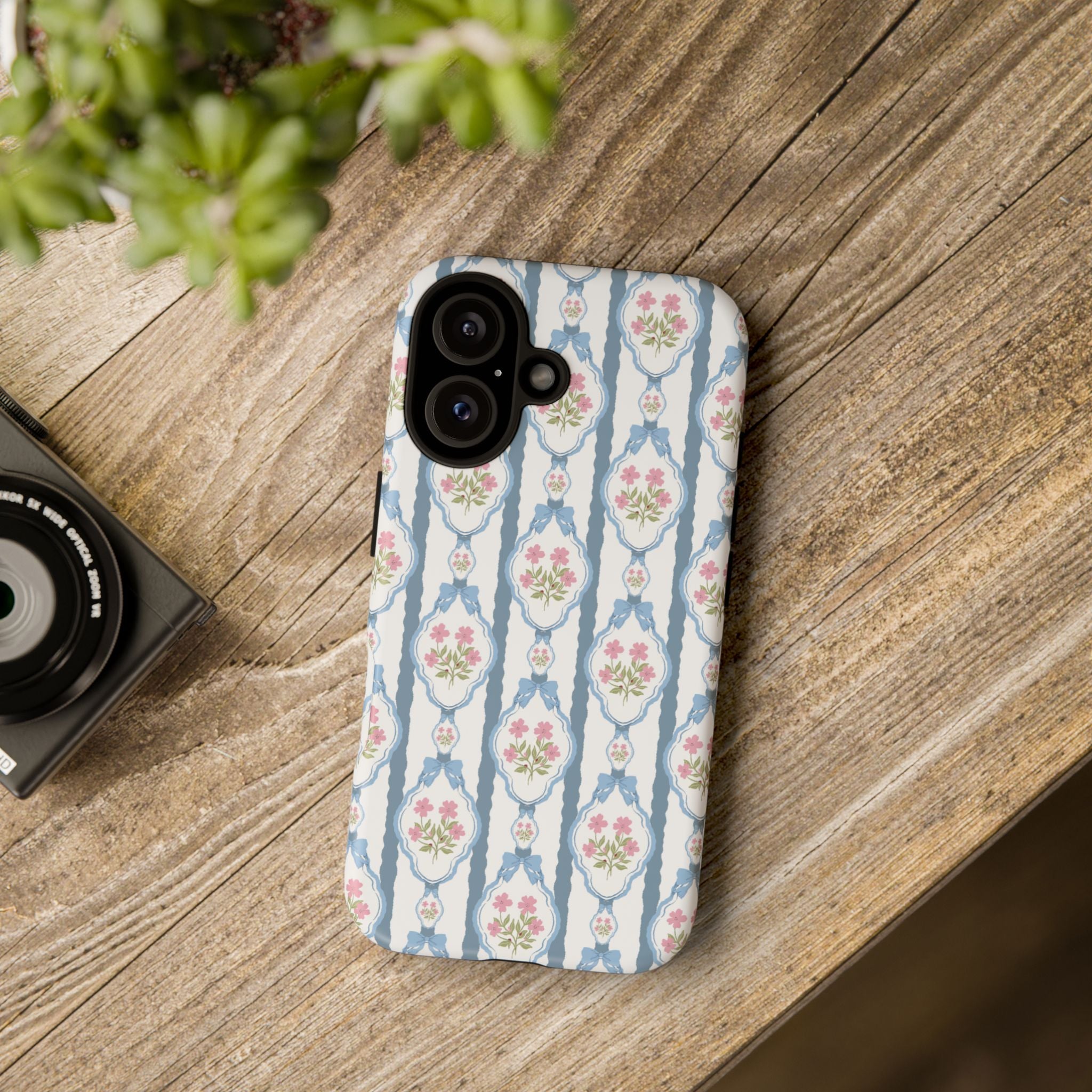 Coque de téléphone Vintage Nœud Bleu et Rose — Motif floral romantique « Tough Cases »