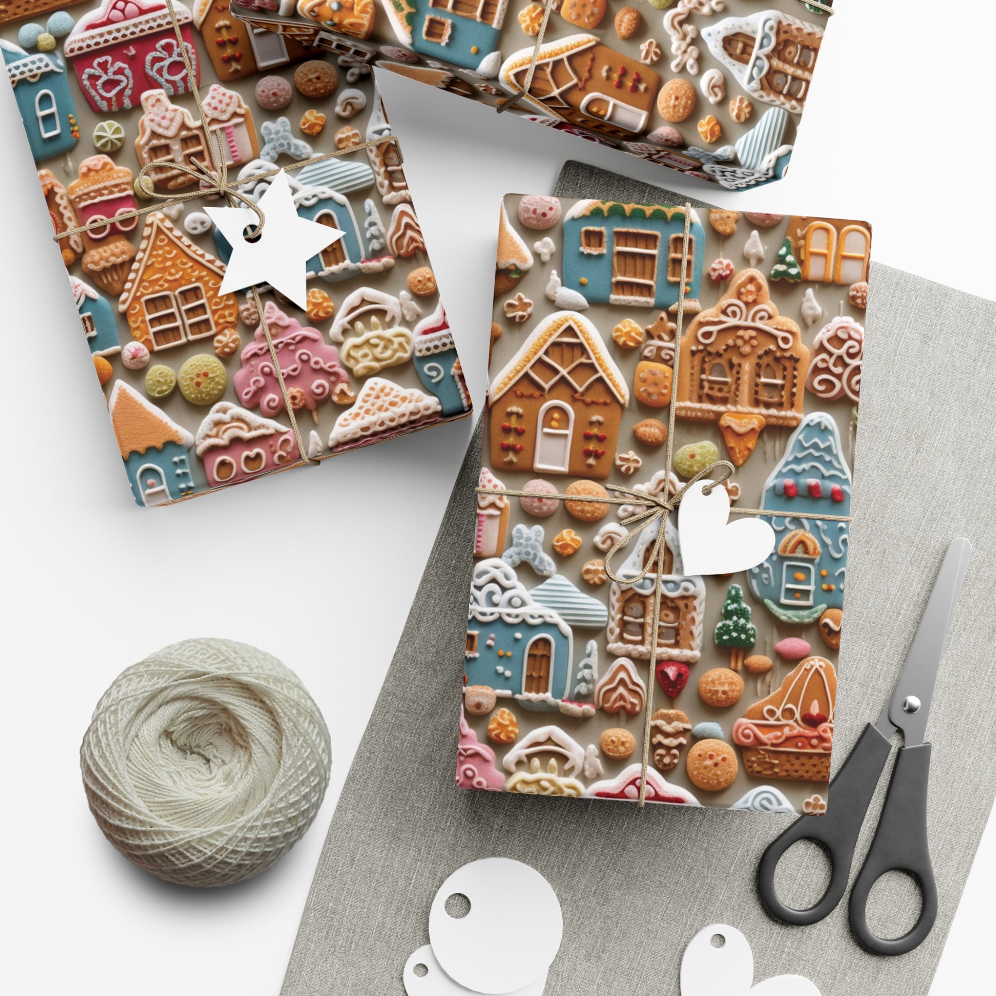 Colorful Gingerbread House Wrapping Paper - Festive Holiday Design, Premium Quality, 100% Recyclable, Perfect for Christmas Gifts and Special Occasions - MRSBYVALLE