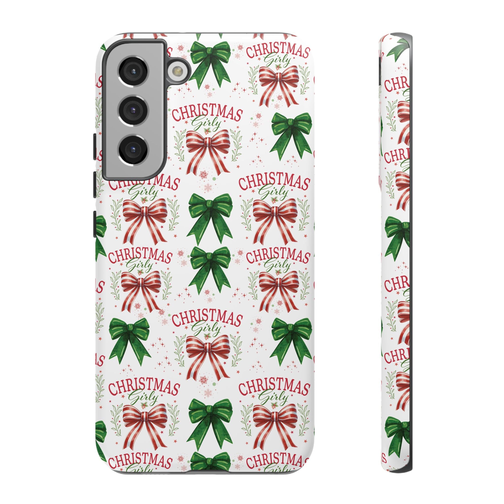 Girly Christmas Coquette Bows Pastel Phone Case for iPhone 17 16 15 23 Samsung, and Pixel | Stylish Protective Cover Gift for Her Perfect for Floral Lover