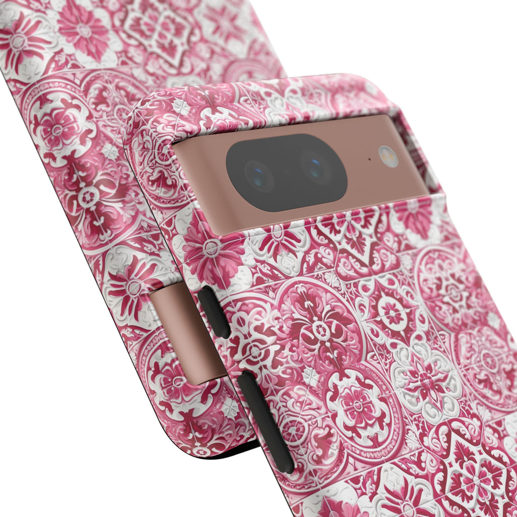 Pink and White Mediterranean Tile Design Phone Case - Stylish, Protective Cover for All Models Gift for Mom Accessory Gift for Her