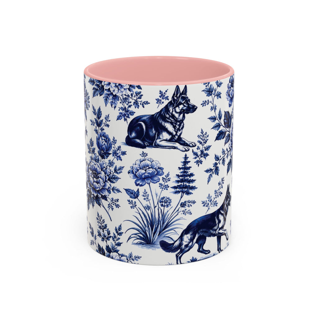 Elegant German Shepherd Floral Mug | Luxury Blue Toile Coffee Mug 11/15oz Accent Ceramic