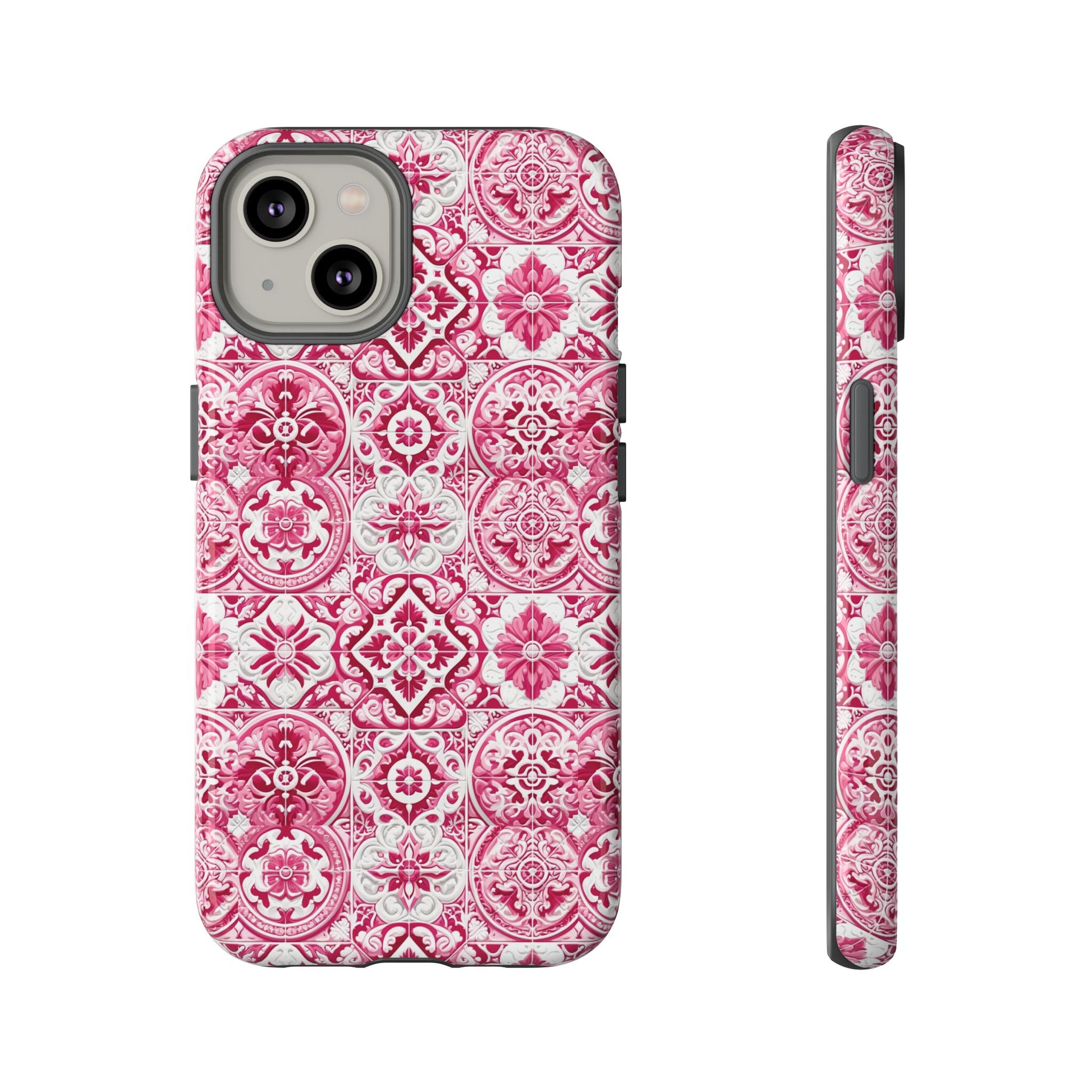Pink and White Mediterranean Tile Design Phone Case - Stylish, Protective Cover for All Models Gift for Mom Accessory Gift for Her